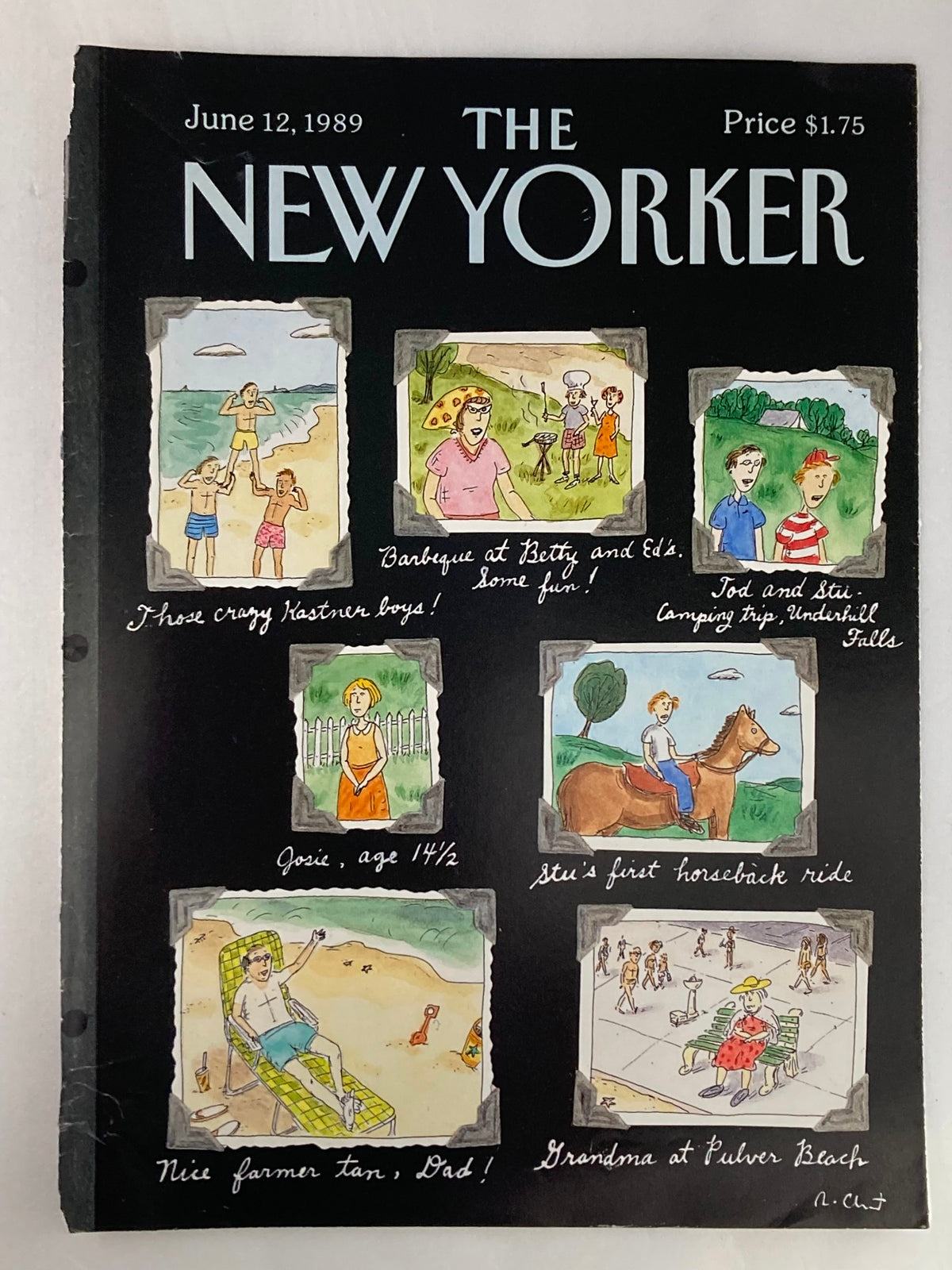 The New Yorker magazine cover, June 12, 1989 - 'Memories' by Roz Chast, displaying a collage of summer-themed illustrations, including barbecues and beach activities.