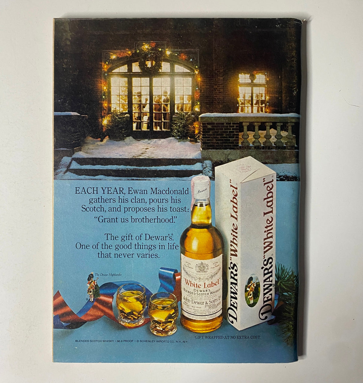 The New Yorker Full Magazine November 12, 1979 Charles Saxon Cover, showcasing an advertisement for Dewar's White Label Scotch featuring a cozy winter scene with a decorated window and bottles of whisky.