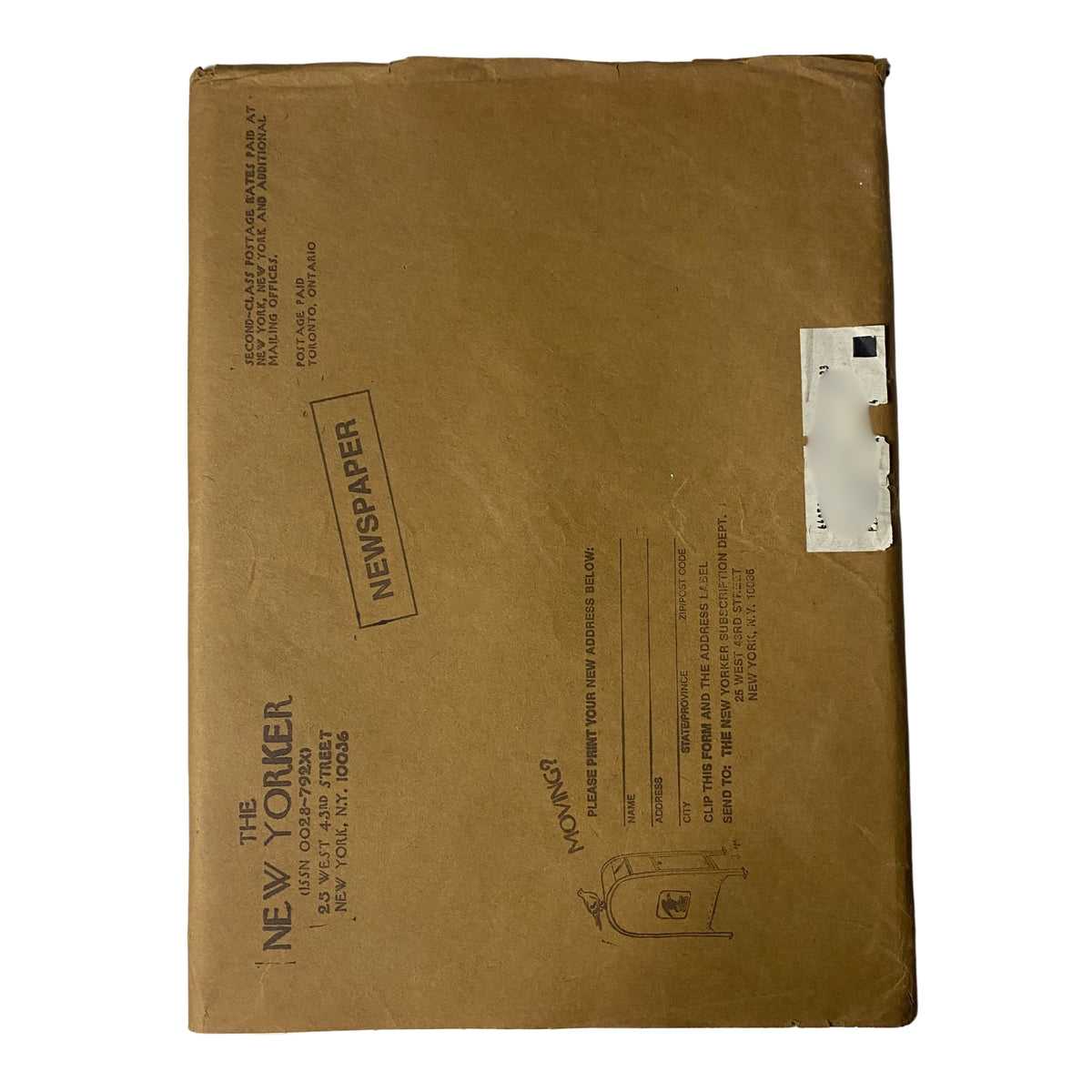 Back cover of The New Yorker magazine, May 12, 1980, displaying the magazine's original envelope with mailing information.