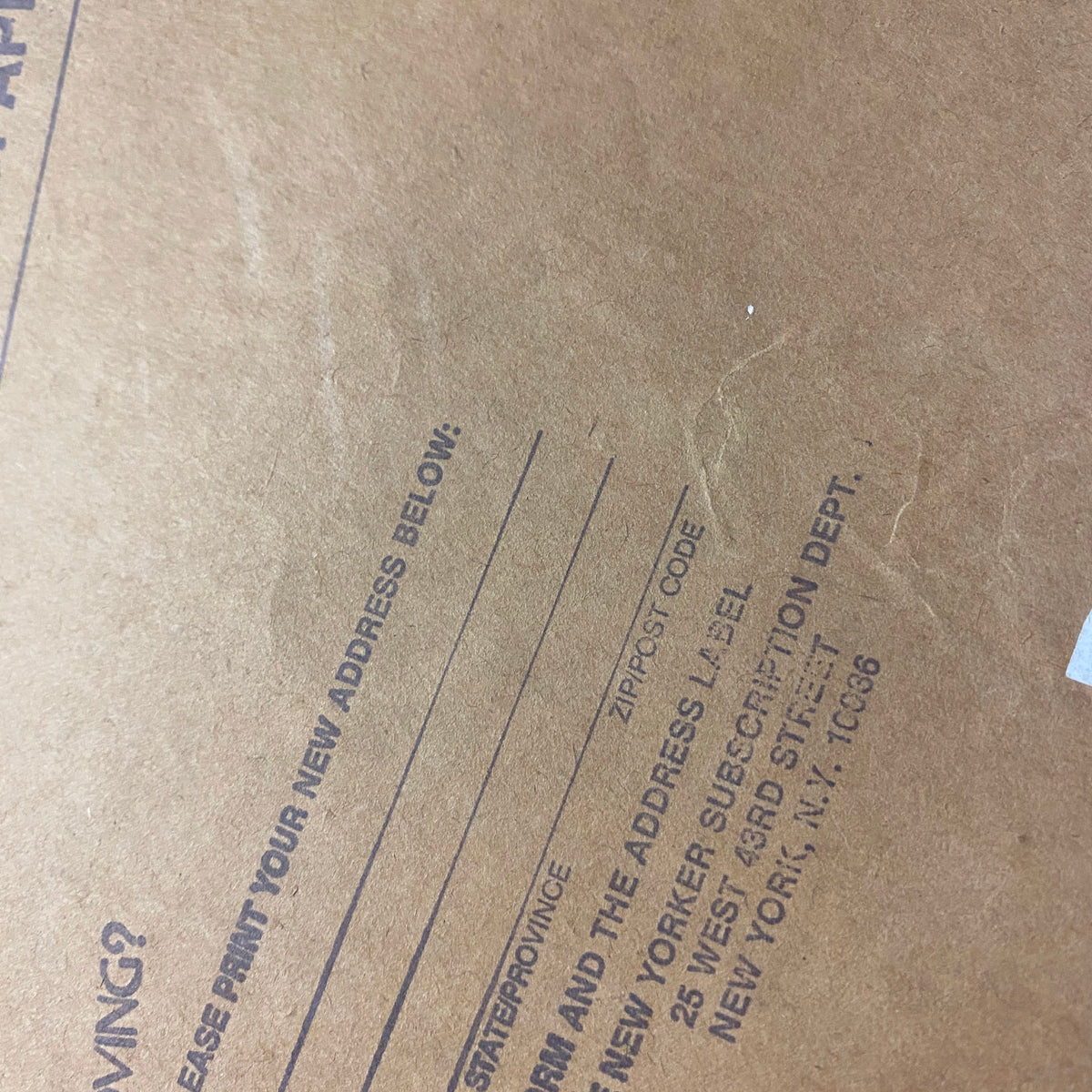 Brown cardboard envelope with printed address lines, accompanied by the title 'The New Yorker Full Magazine May 12, 1980 Robert Tallon Cover VG', showcasing the packaging for this collectible vintage magazine.
