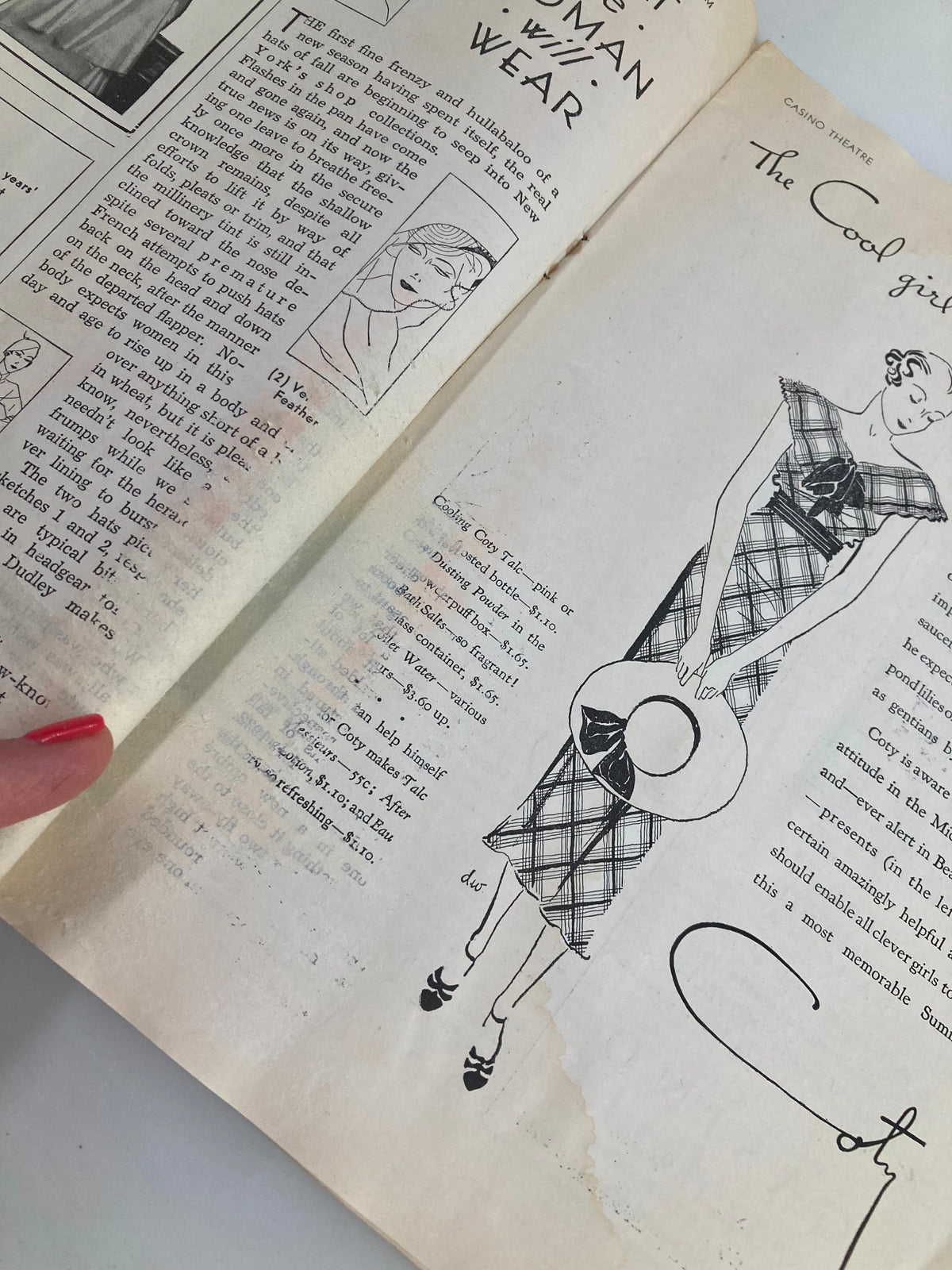 Interior page of the 1940 Casino Theatre Ziegfeld Production of Show Boat playbill, featuring fashion illustrations, showcasing the cultural elements of the era and the charm of vintage theatre memorabilia.