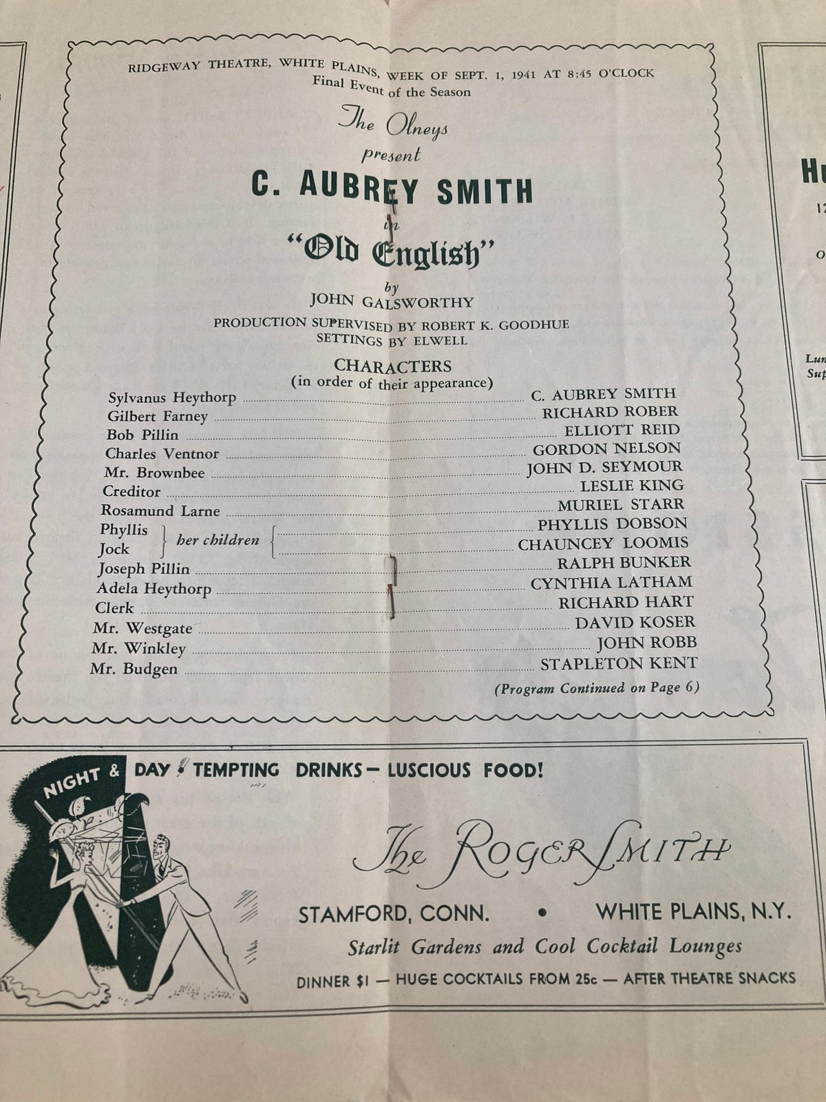 1941 Ridgeway Theatre The Olney Prompter C. Aubrey Smith in Old English