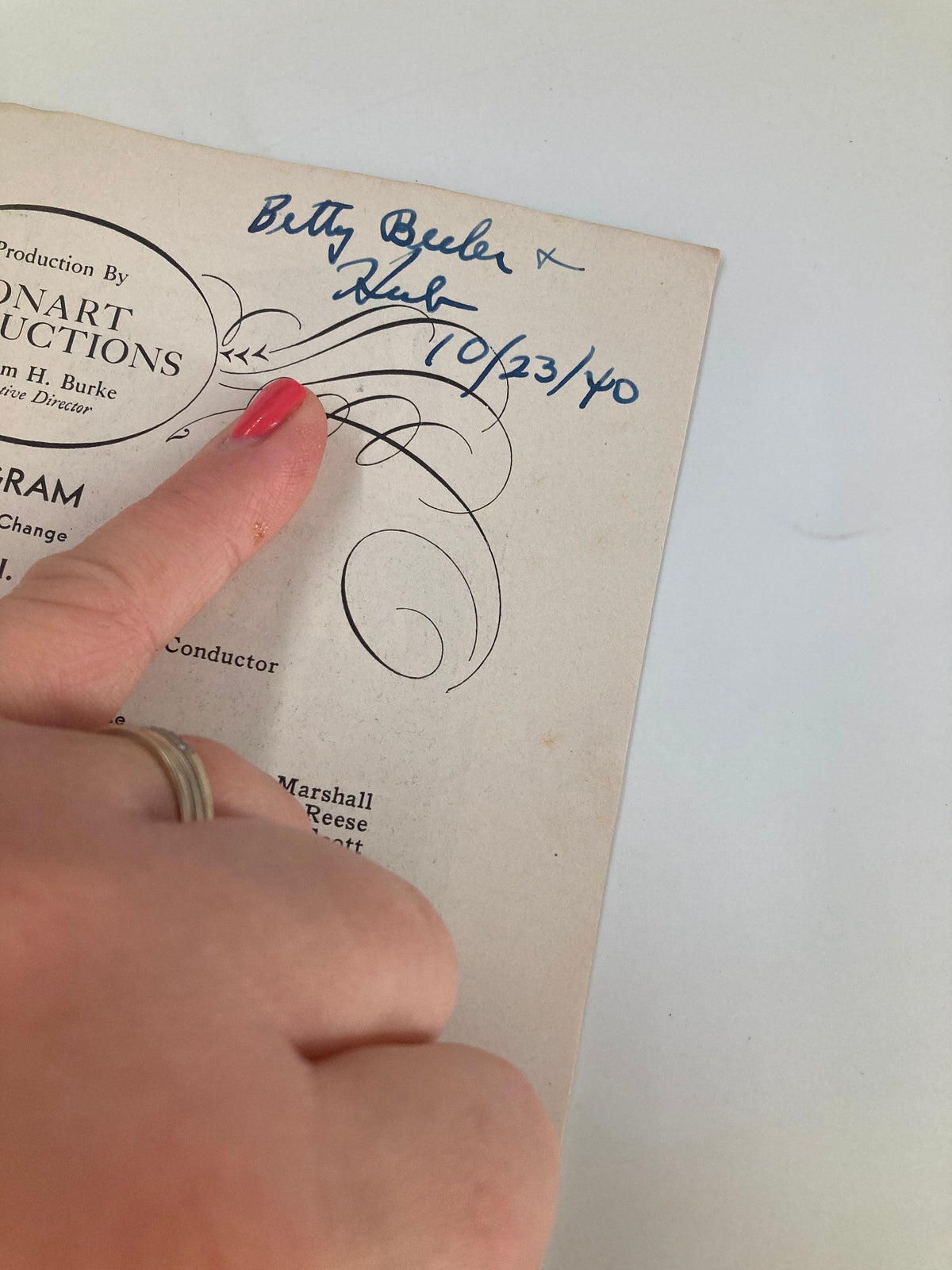Signed playbill from the 1940 Center Theatre presentation of 'It Happens On Ice', featuring handwritten names and date on the cover.