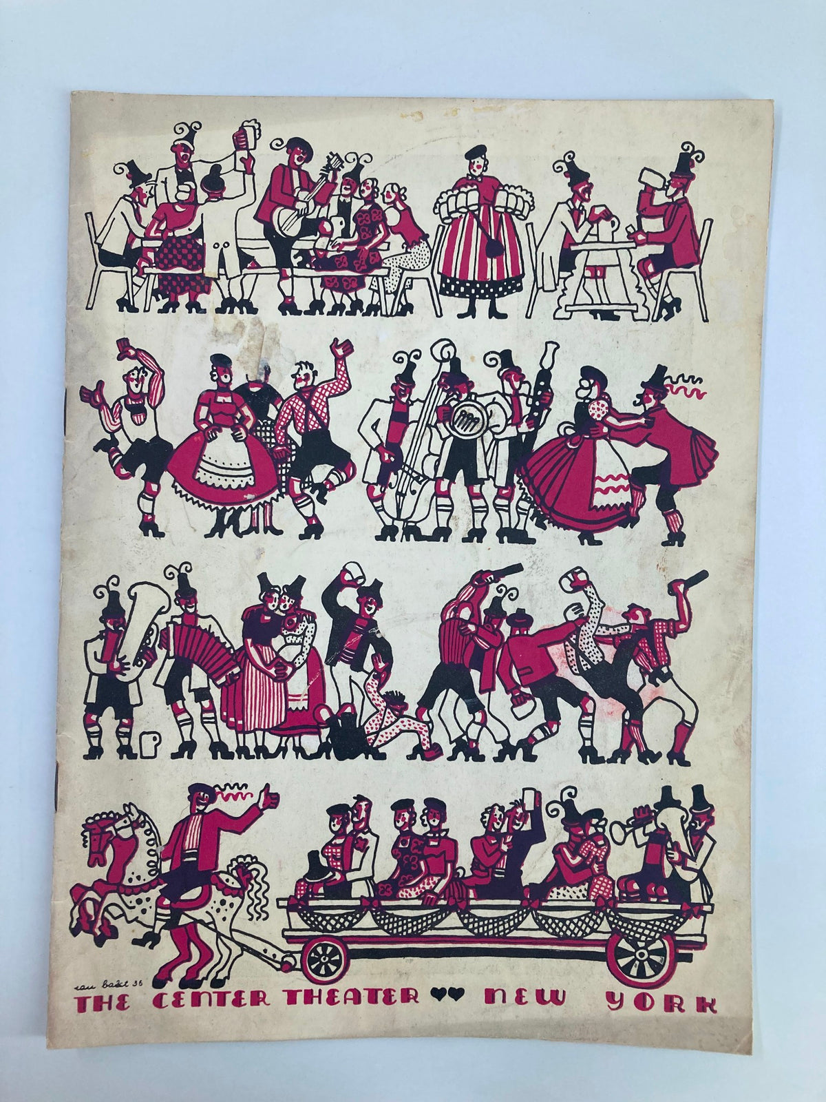1937 The Center Theatre Playbill featuring William Gaxton in White Horse Inn, showcasing vintage theatrical illustrations with performers in colorful costumes.