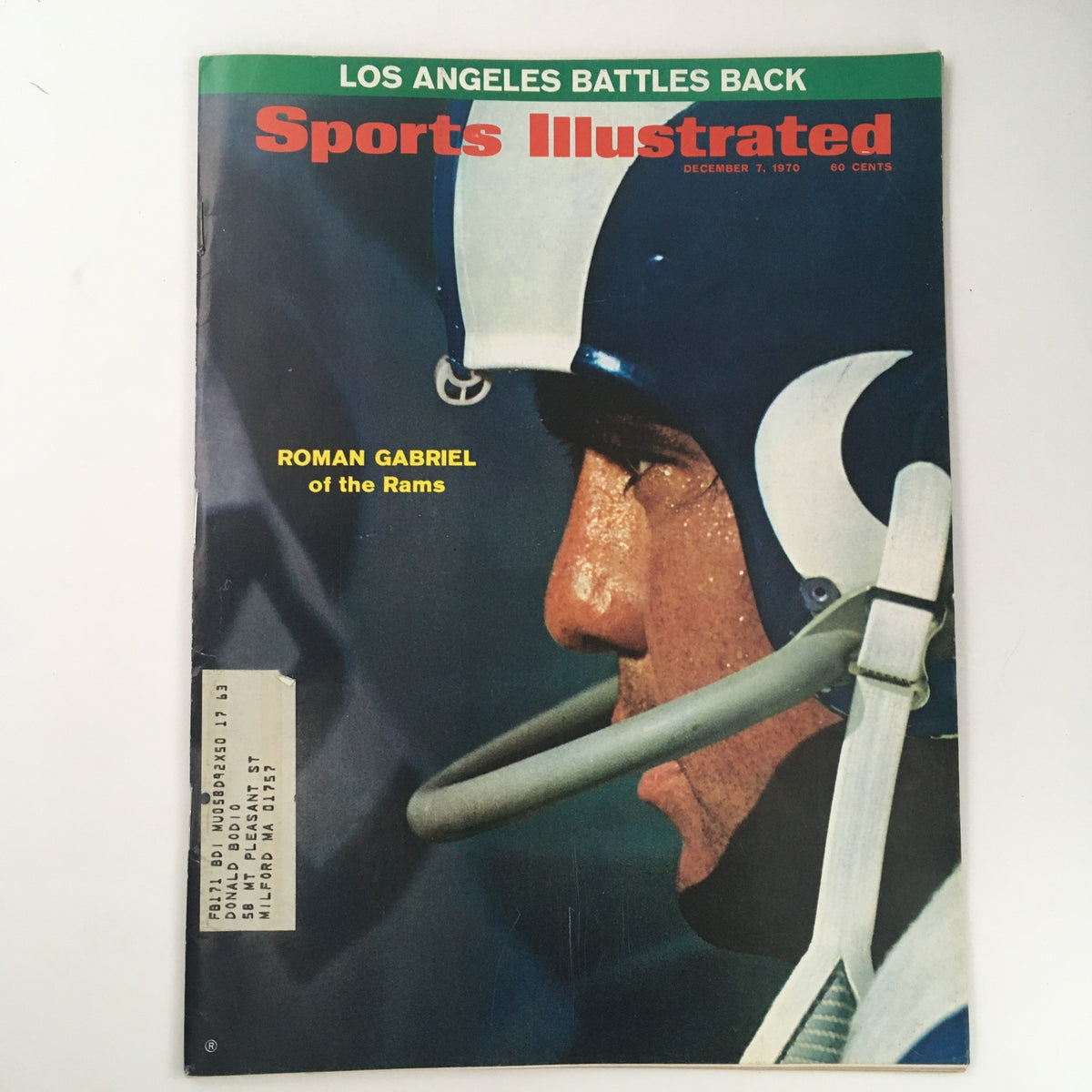 Cover of Sports Illustrated Magazine December 7, 1970 featuring NFL star Roman Gabriel of the Rams, showcasing his profile in a helmet with the magazine's title and date prominently displayed.