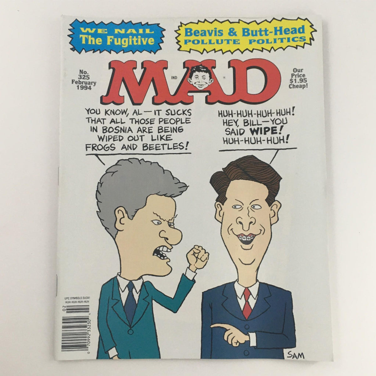 Mad Magazine February 1994 No. 325 cover featuring Beavis and Butthead with a humorous commentary on politics.