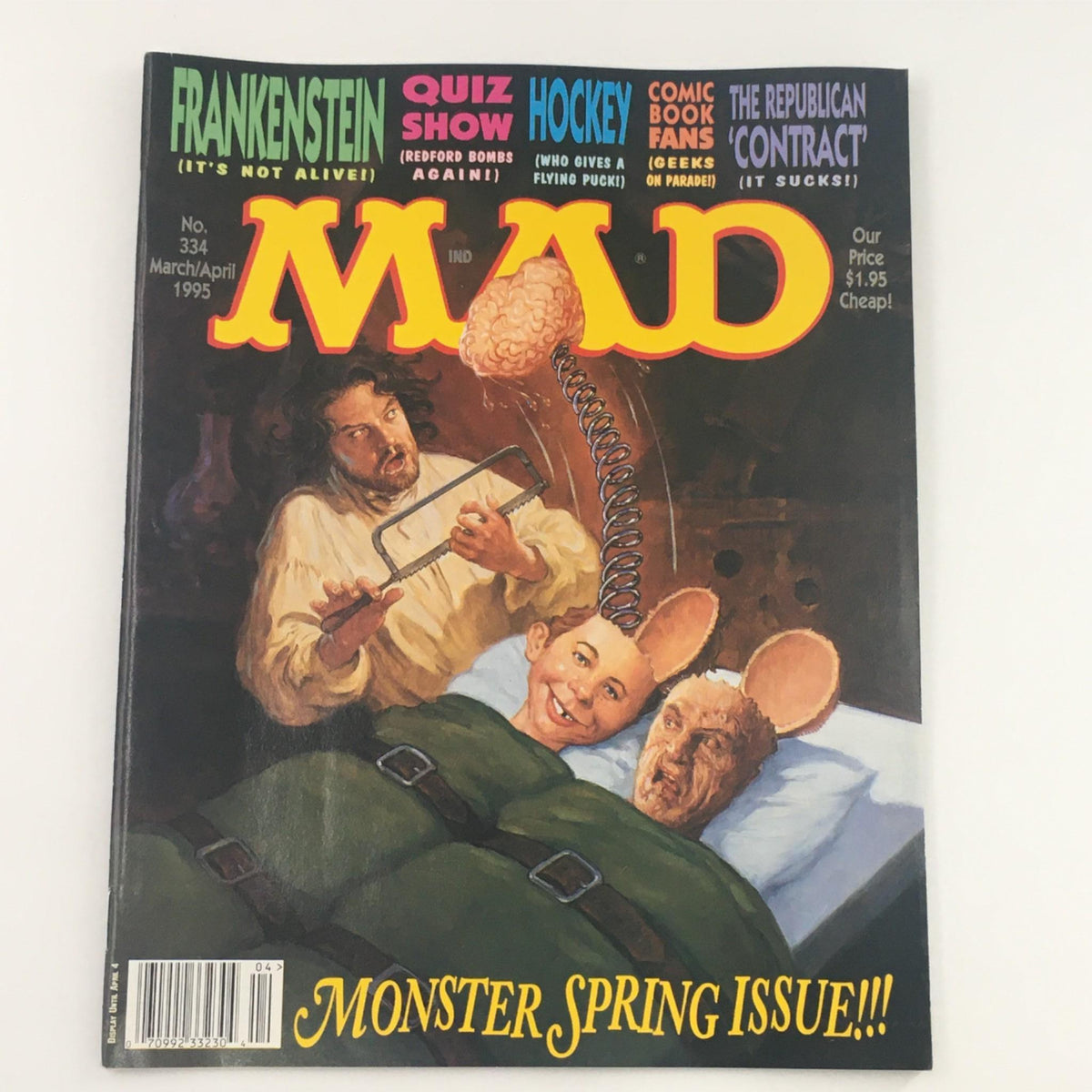 Cover image of Mad Magazine March/April 1995 No. 334 - Monster Spring Issue featuring humorous art depicting characters in bed, highlighting the iconic satire and vintage appeal of Mad Magazine.