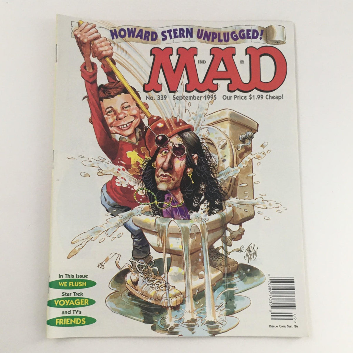Cover of Mad Magazine September 1995 No. 339 featuring Howard Stern Unplugged, showcasing a humorous illustration with a character in a toilet and a boy splashing water.