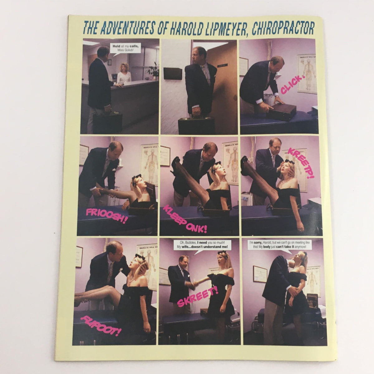 Back cover of Mad Magazine September 1995 No. 339 featuring 'The Adventures of Harold Lipmeyer, Chiropractor,' displaying a series of comedic panels with playful dialogue.
