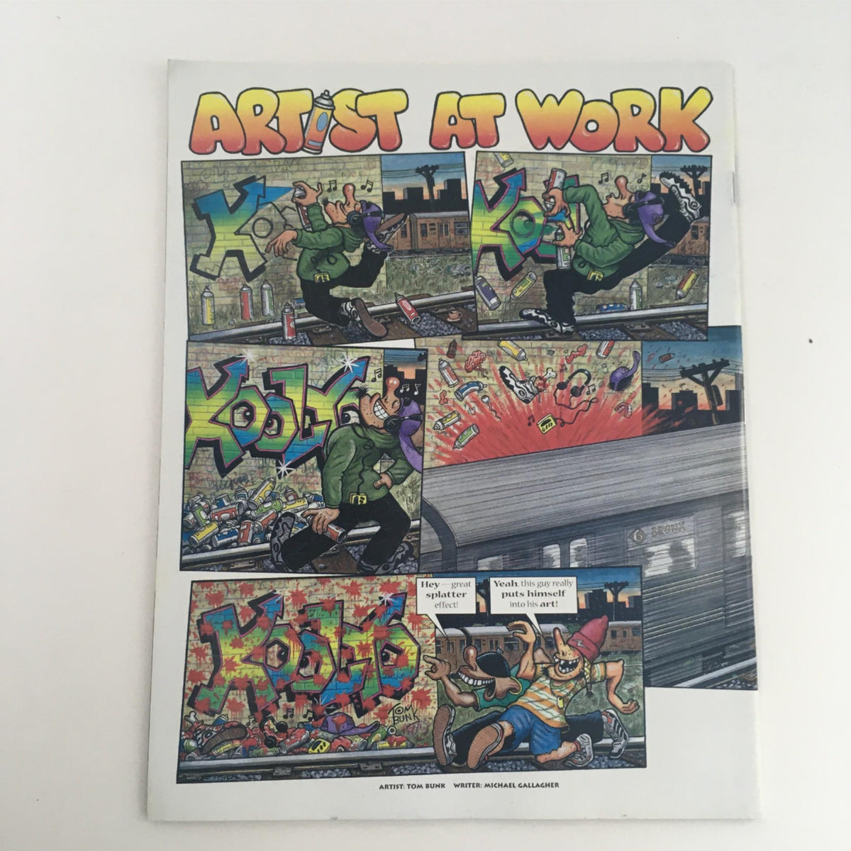 Inside page of Mad Magazine December 1999 No. 388 titled 'Artist at Work', featuring a comic strip with a character graffiti artist amidst colorful artwork and humorous dialogue.