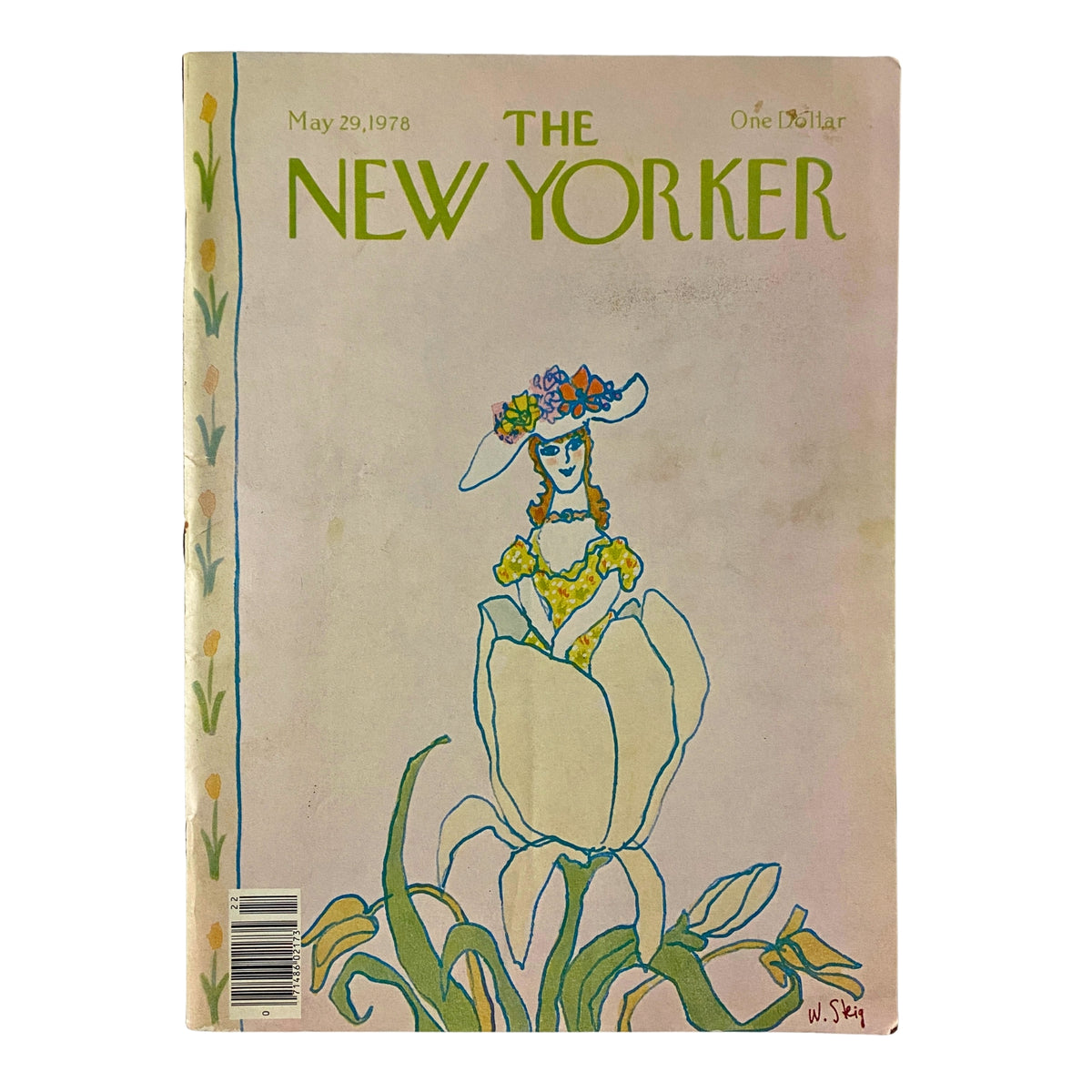 Cover of The New Yorker Full Magazine from May 29, 1978 featuring an illustration by William Steig showcasing a woman in a flower hat sitting atop a tulip.