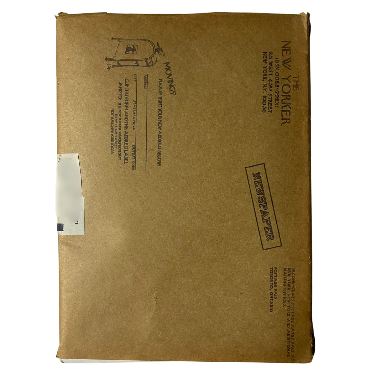 Back cover of The New Yorker Full Magazine December 12, 1977 featuring the magazine's address and subscription details, useful for collectors of vintage publications.