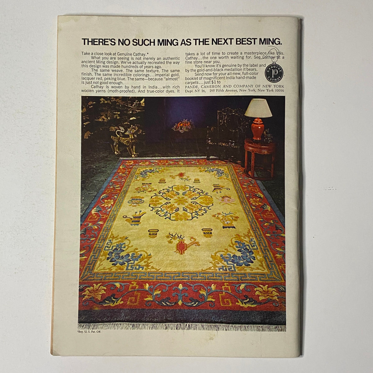 Advertisement page from The New Yorker magazine February 9, 1976, featuring a decorative rug and promotional text.