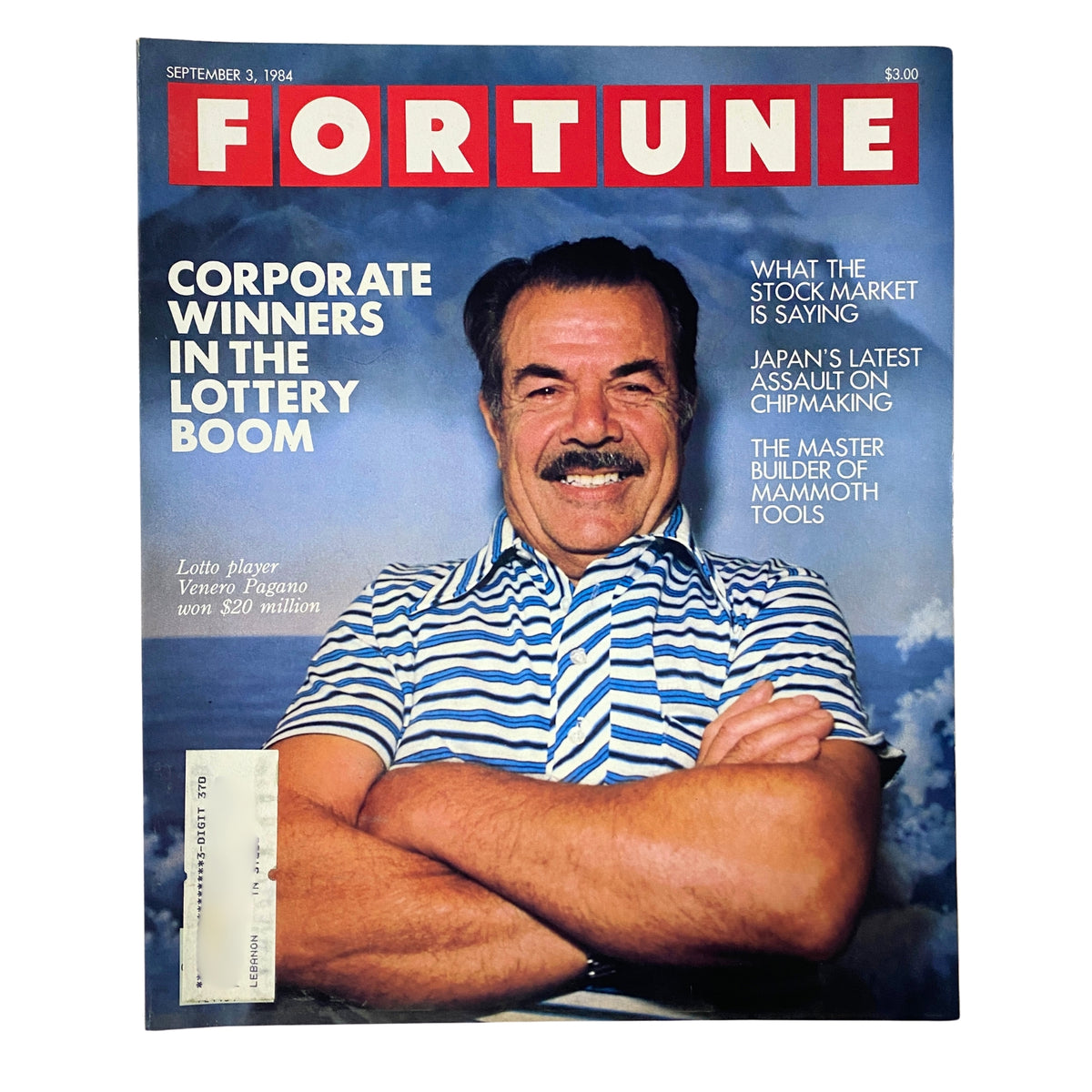 Cover of Fortune Magazine dated September 3, 1984, featuring lotto player Venero Pagano, highlighting the theme 'Corporate Winners in the Lottery Boom'.