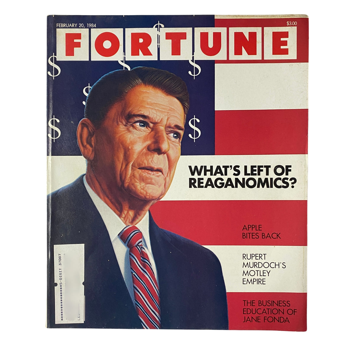 Cover of Fortune Magazine dated February 20, 1984 featuring Ronald Reagan, with the headline 'What's Left of Reaganomics?' and dollar signs in the background.