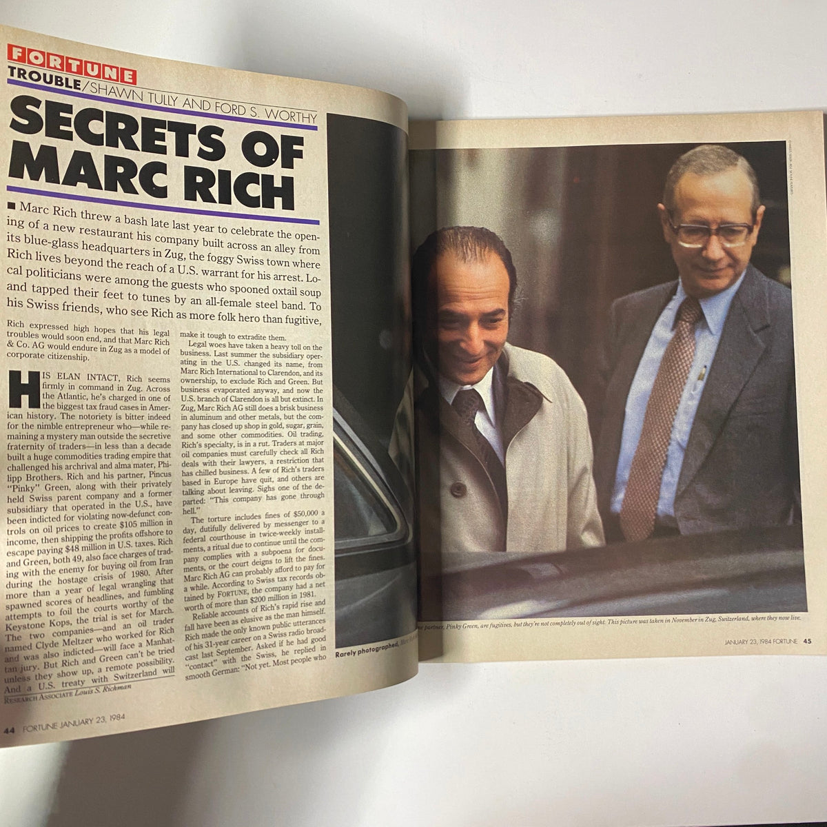 Interior page of Fortune Magazine January 23, 1984 featuring the article 'Secrets of Marc Rich' with images related to corporate finance.