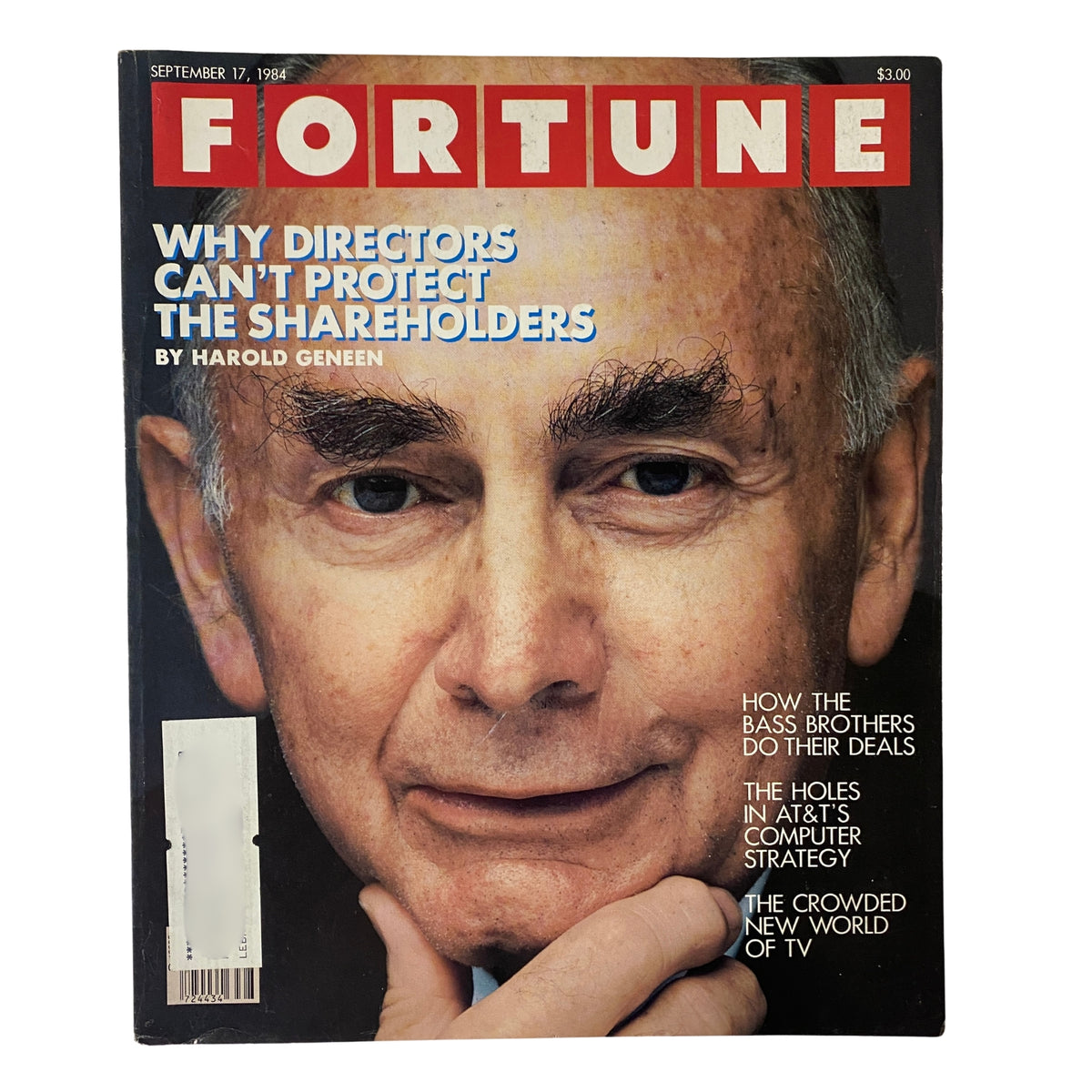 Cover of Fortune Magazine from September 17, 1984 featuring ITT's Harold Geneen, with the headline 'Why Directors Can't Protect the Shareholders'.