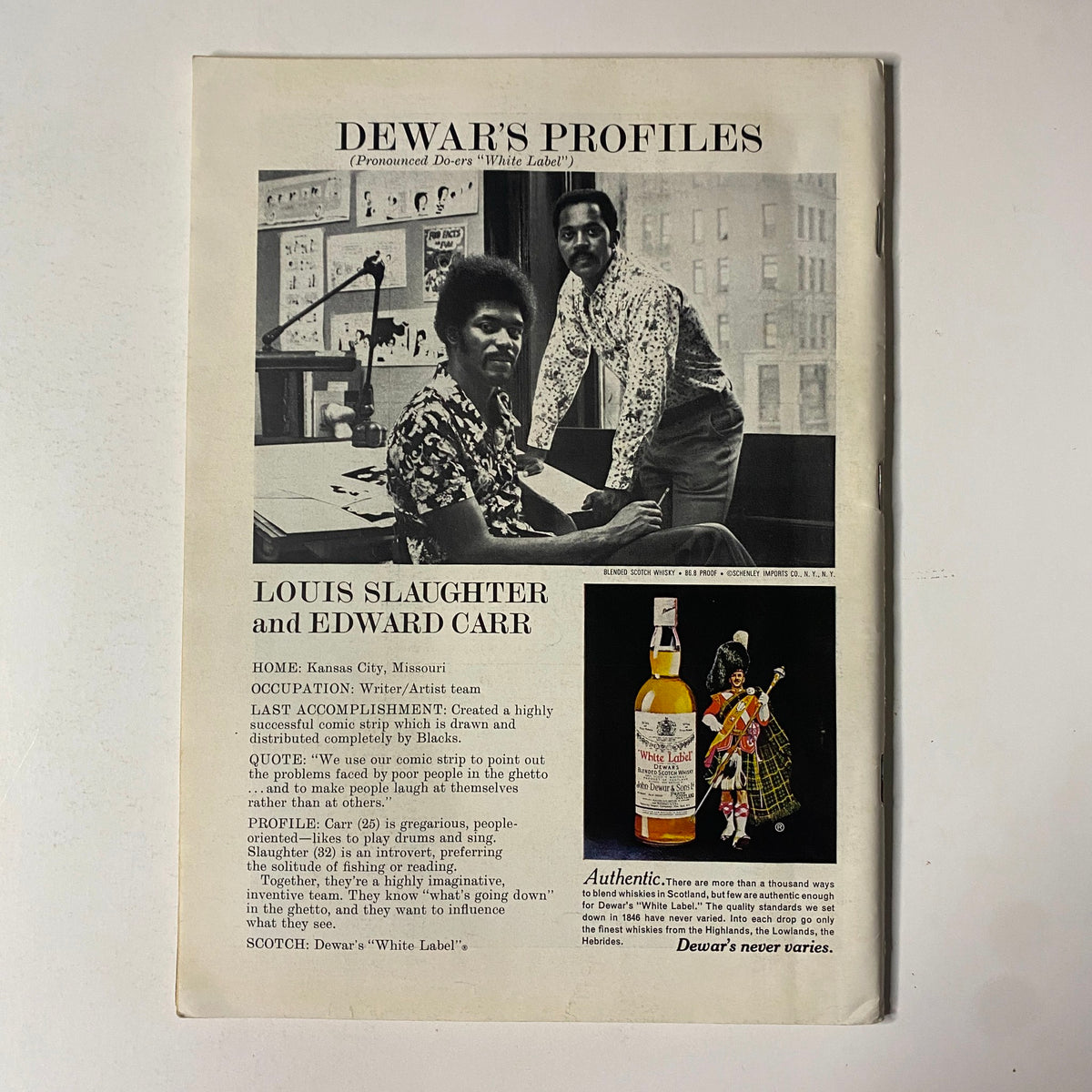 Profile section from The New Yorker magazine featuring Louis Slaughter and Edward Carr with a brief description of their work in the creative arts.