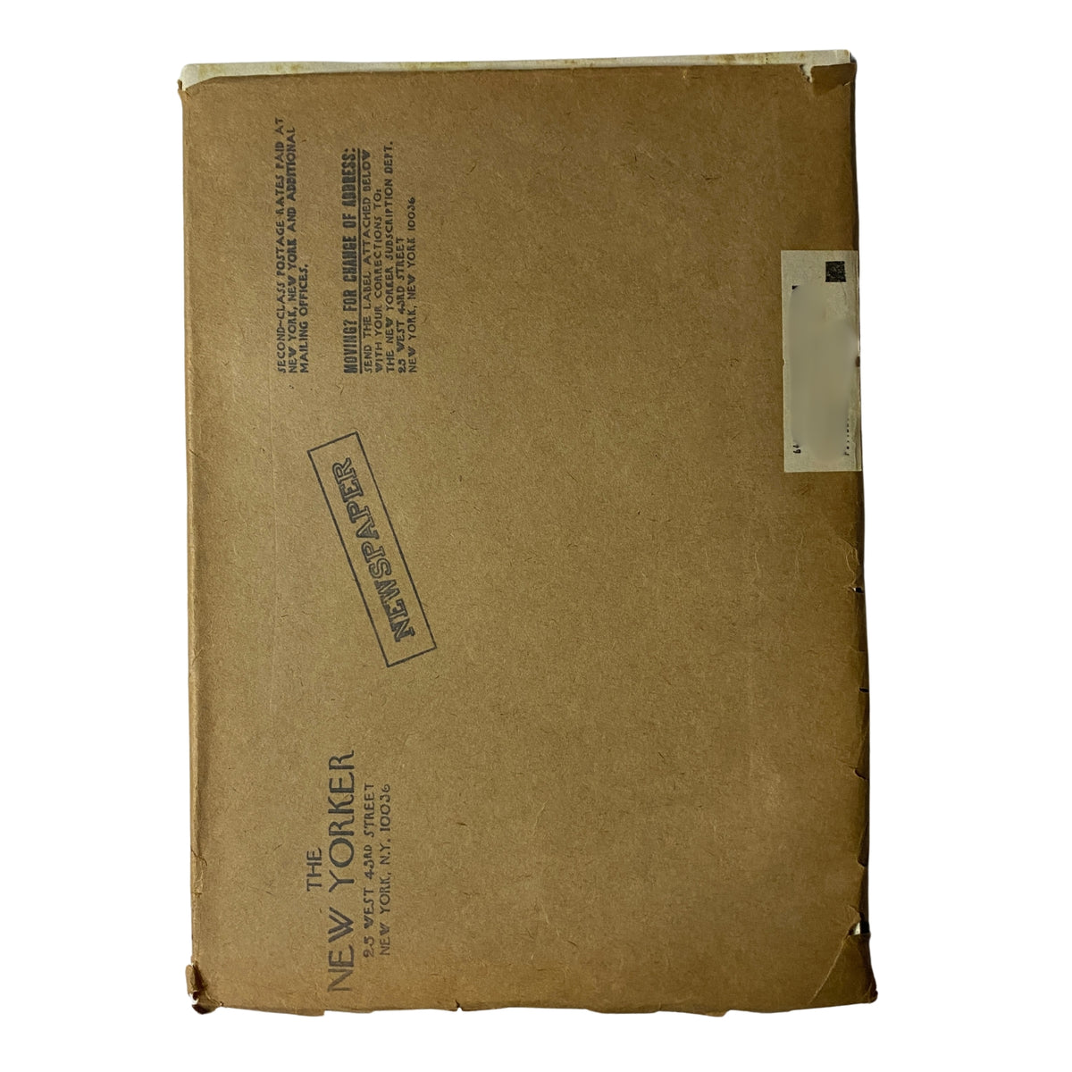 Back cover of The New Yorker full magazine April 21, 1975 displaying the publication's mailing label.
