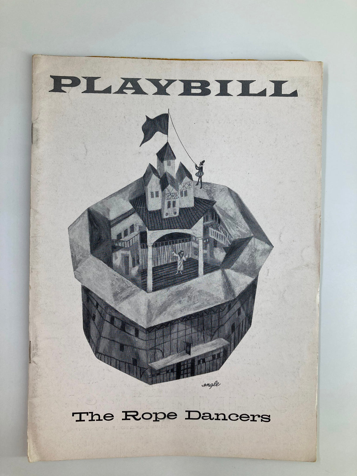 Cover of the 1957 Playbill for The Rope Dancers featuring Art Carney, depicting a dramatic illustration of a theater stage.