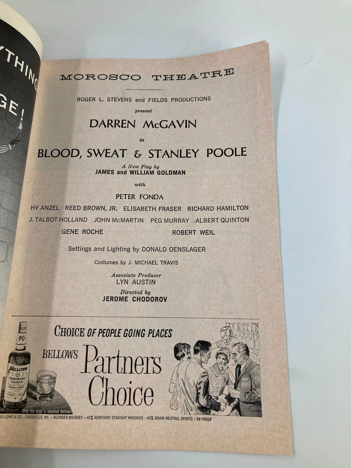 Another inside page of the 1961 Playbill for Blood, Sweat and Stanley Poole, showcasing cast and crew details for the performance directed by Jerome Chodorov.