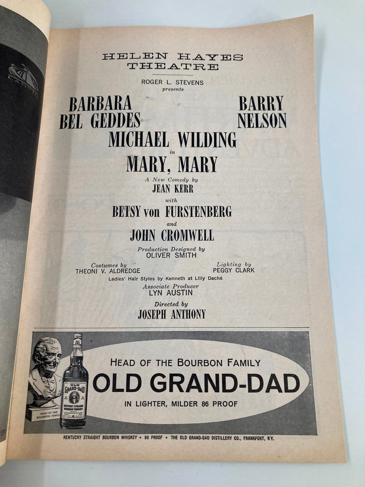Another interior page of the 1961 Playbill for 'Mary, Mary' highlighting the cast and production details at the Helen Hayes Theatre.