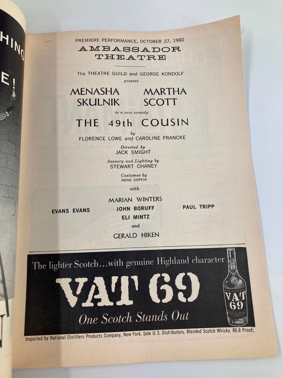 Second inside page of the 1960 Playbill for 'The 49th Cousin' with cast and crew credits, including director Stewart Chaney.