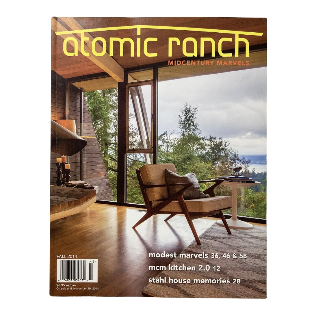 Atomic Ranch Magazine Fall 2014 cover showcasing midcentury marvels with a warm interior and Modern furnishings.