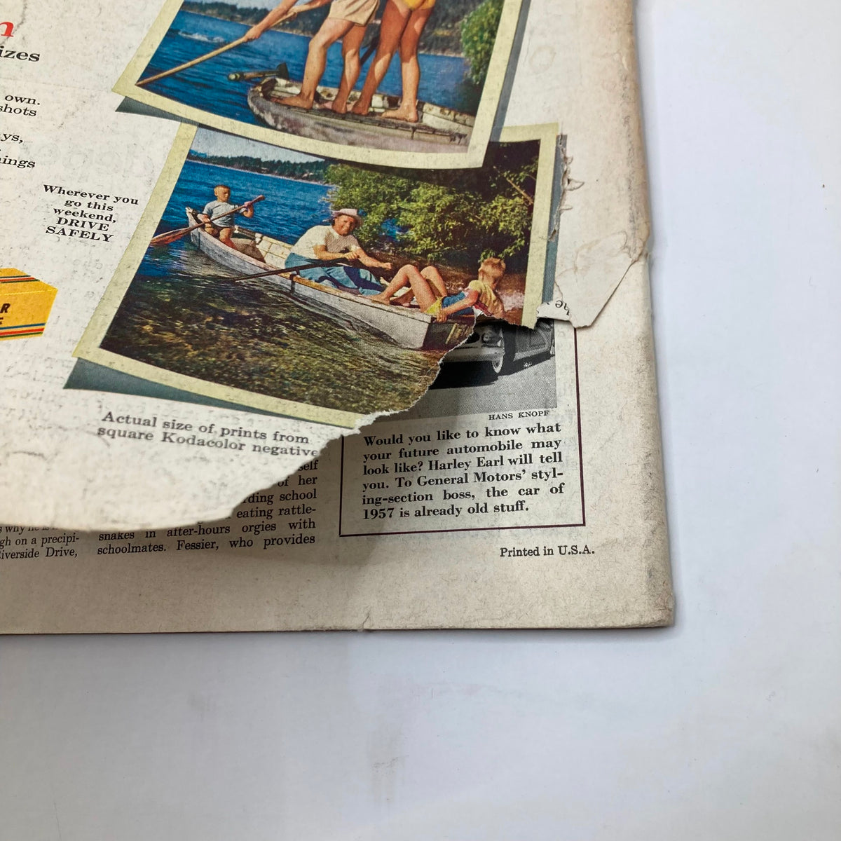 Detailed view of the back cover of the Saturday Evening Post Magazine from July 31, 1954, showing images and text promoting Kodak Color Film.