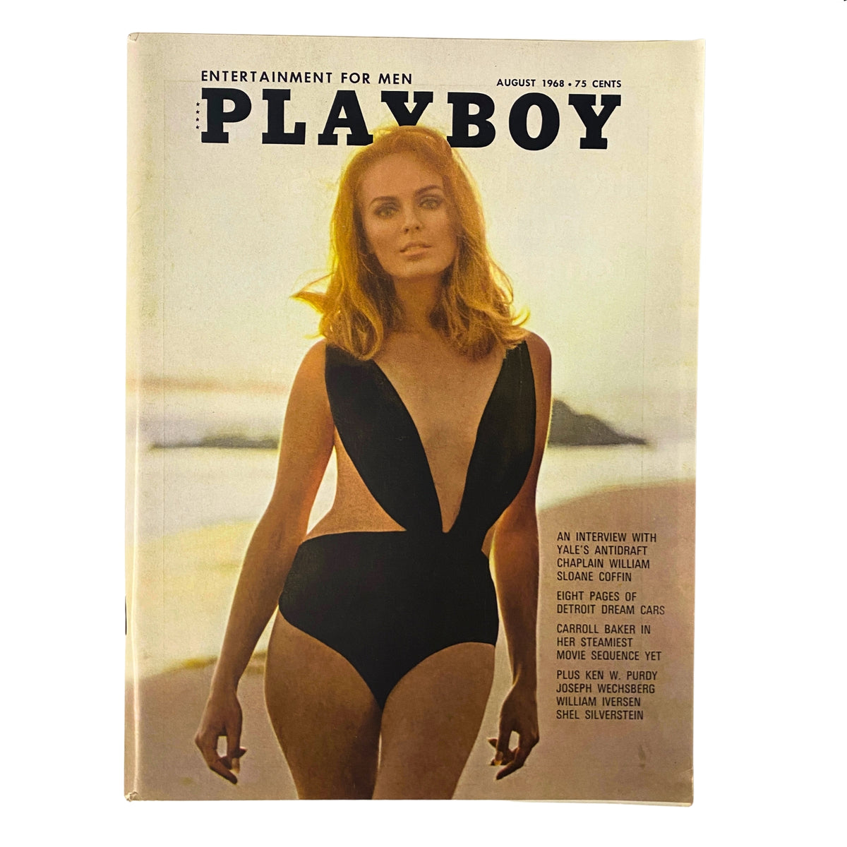 Playboy Magazine August 1968 featuring Playmate Gale Olson on the cover, showcasing a vintage swimsuit against a beach backdrop.