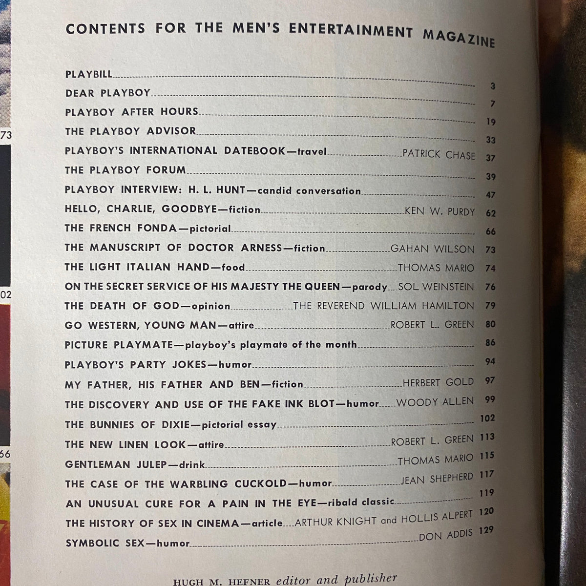 Contents page of Playboy Magazine August 1966, listing articles and features including the Playboy Interview and fashion highlights.