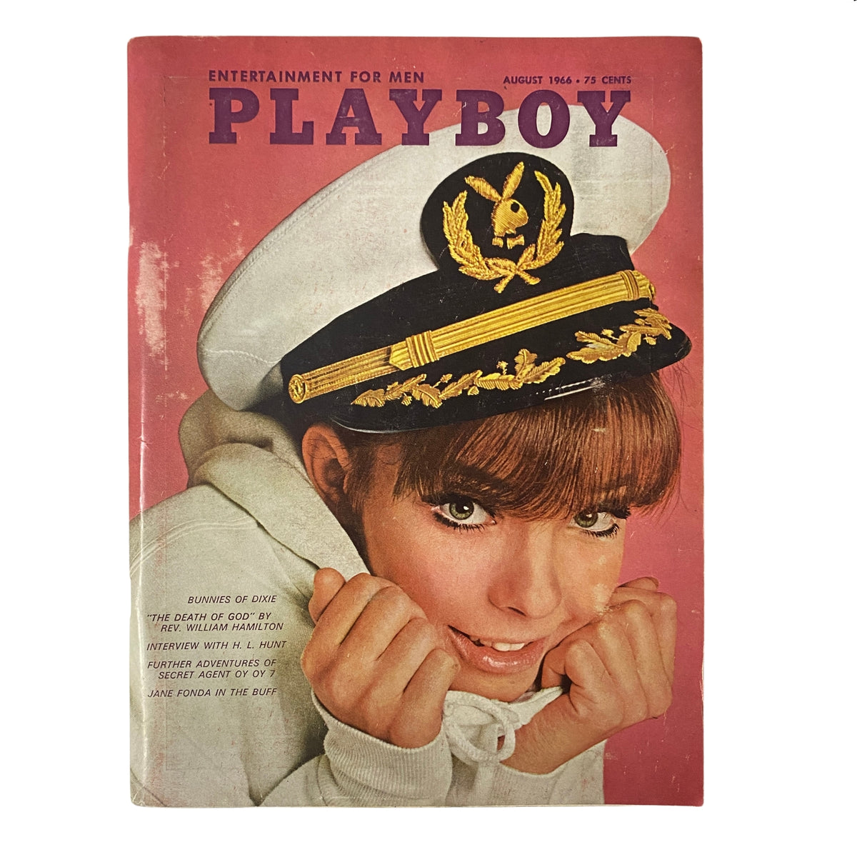Playboy Magazine August 1966 featuring Playmate Susan Denberg on the cover, dressed in a military-inspired outfit.