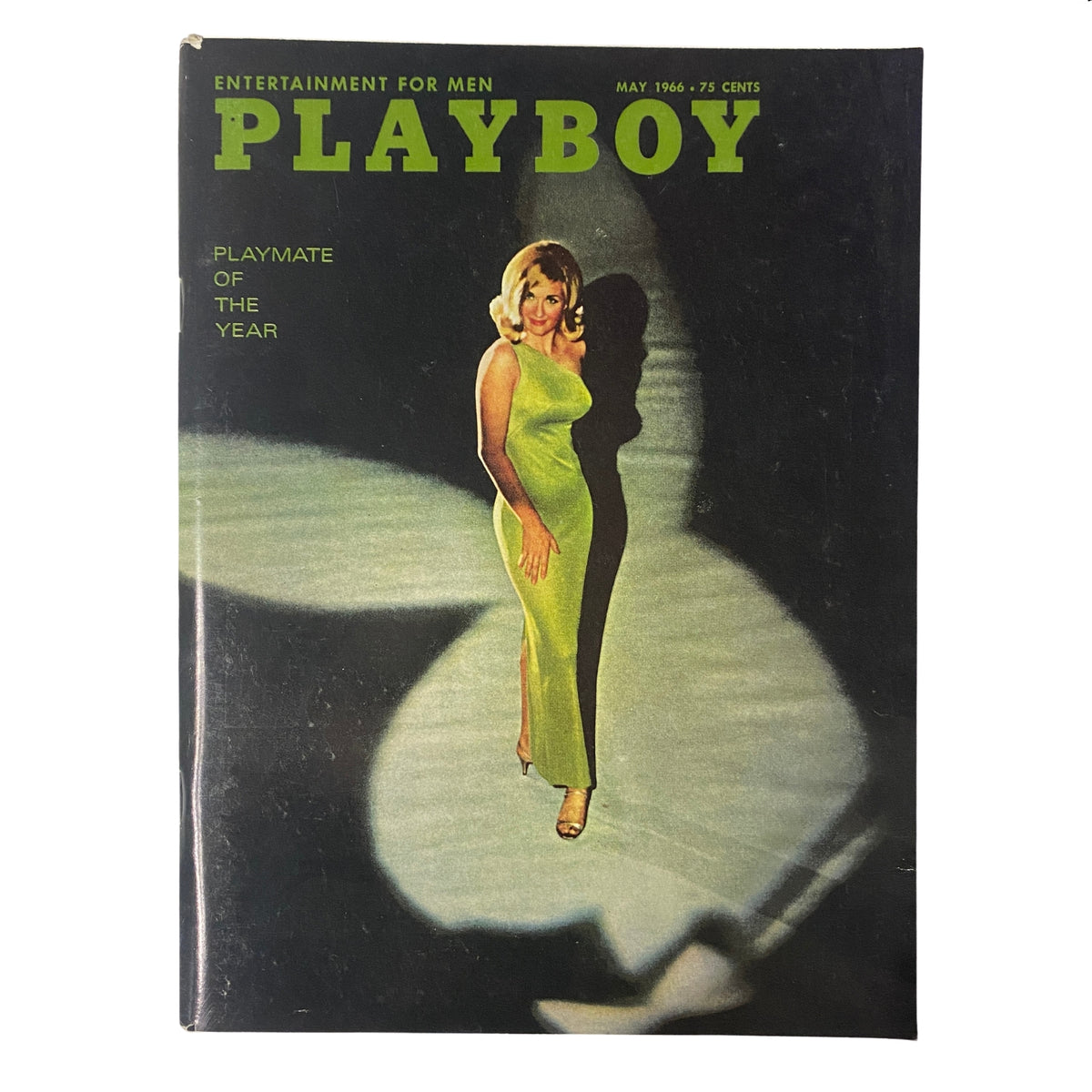 Cover of Playboy Magazine May 1966 featuring Dolly Read as Playmate of the Year in a green dress against a colorful background.