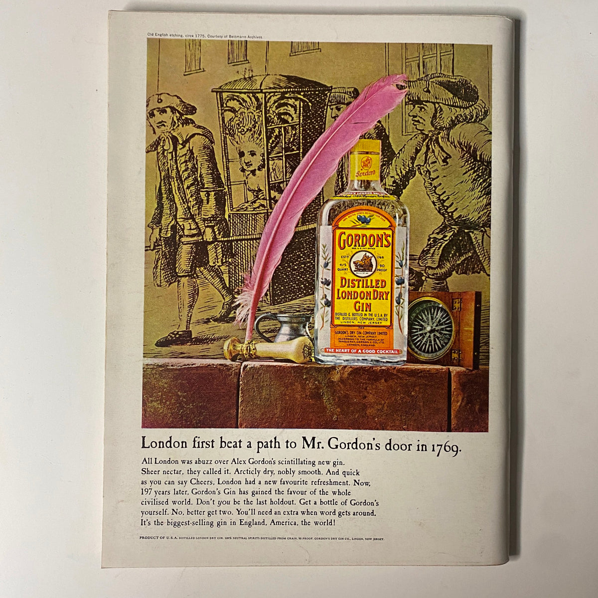 Advertisement page from Playboy Magazine May 1966 featuring Gordon's London Dry Gin with an artistic design.
