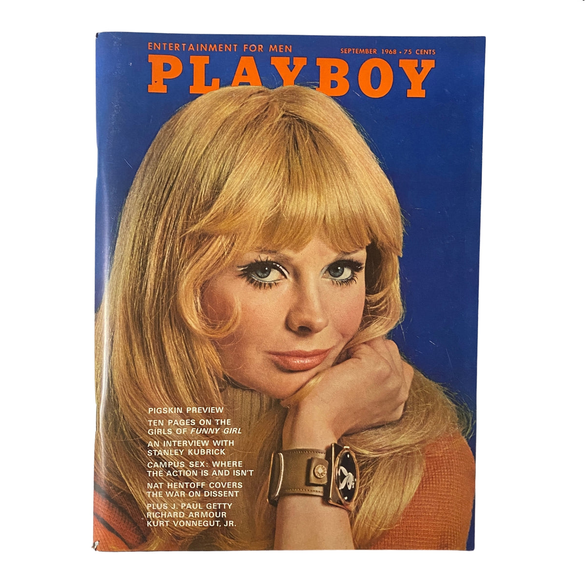 September 1968 Playboy Magazine cover featuring Playmate Dru Hart and an interview with Stanley Kubrick. The cover highlights the magazine's vibrant cultural context with captivating visuals.