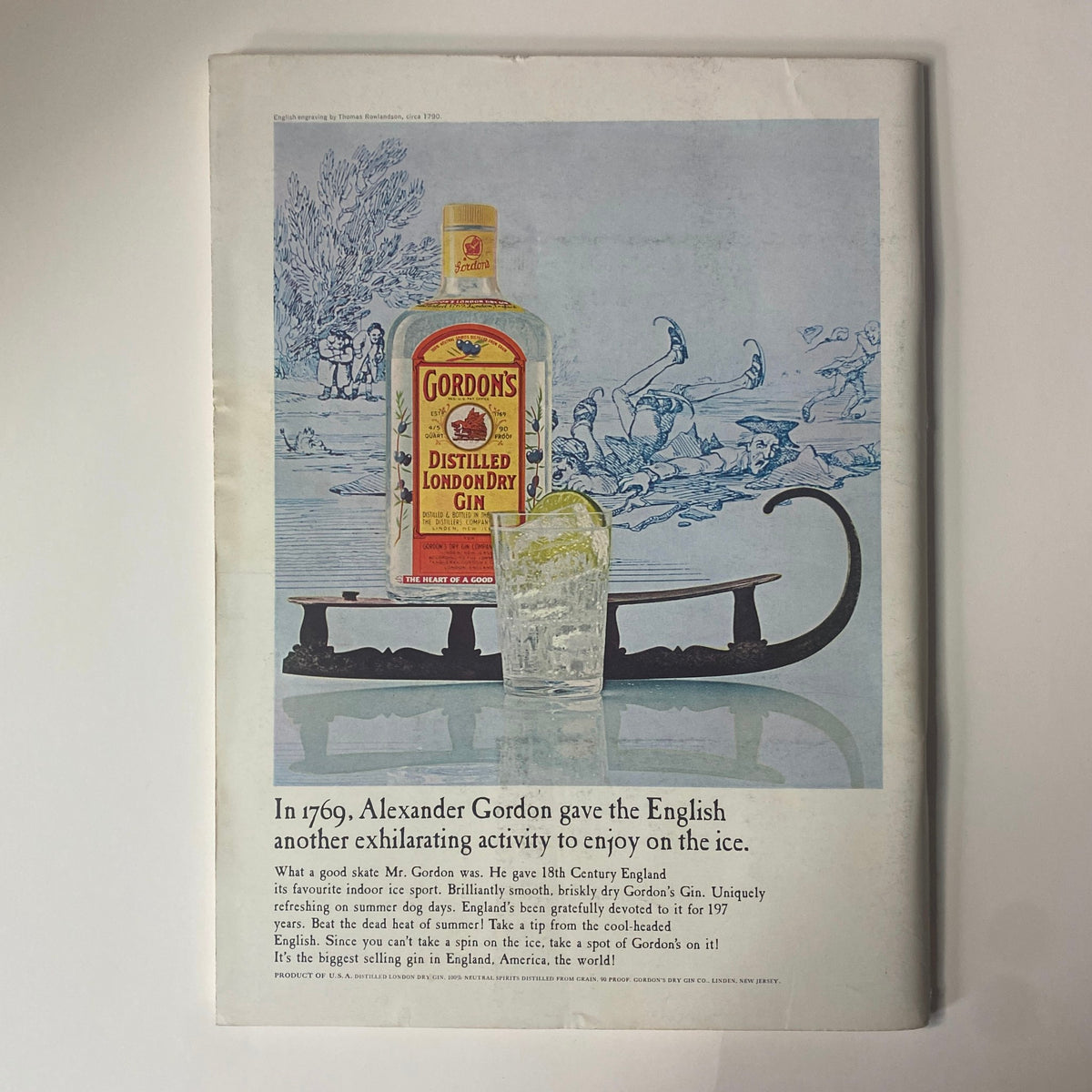 Advertisement from Playboy Magazine July 1966 for Gordon's Gin, featuring a vintage illustration, representing the era's unique advertising style and design.