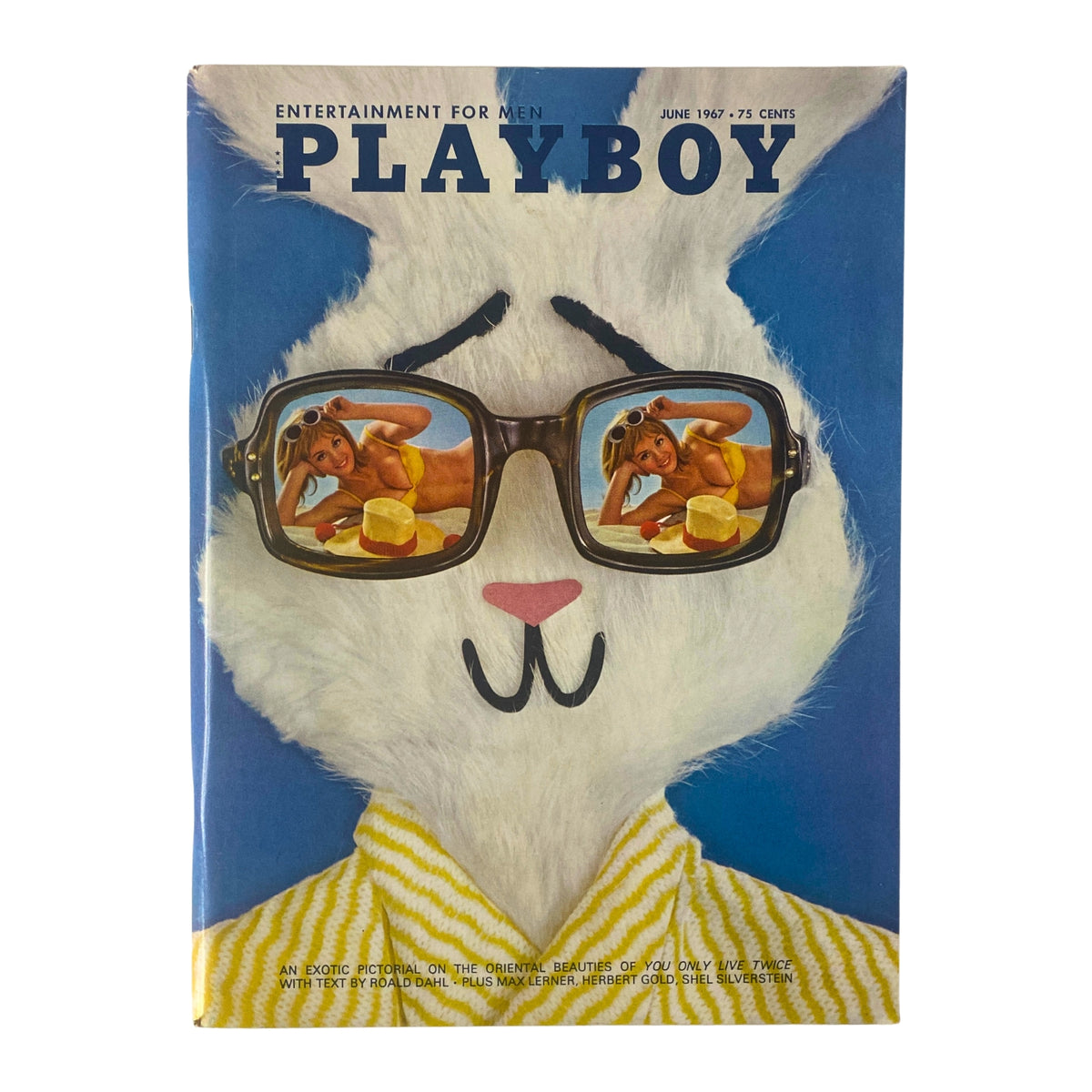 Cover of Playboy Magazine June 1967 featuring a playful rabbit character with glasses reflecting a bikini-clad woman, showcasing the vintage allure of this iconic issue.