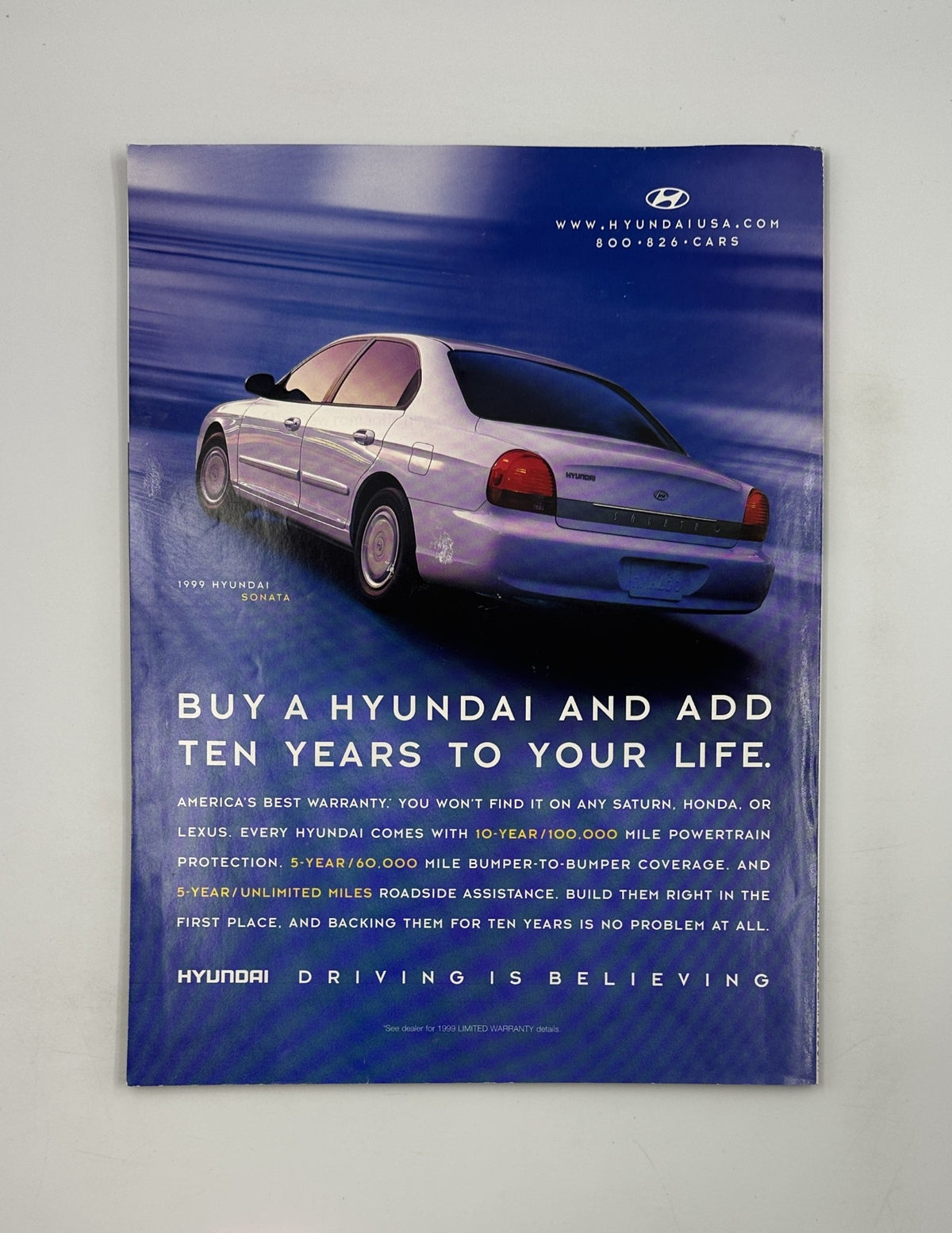 Back cover of George Magazine September 1999 with an advertisement for Hyundai, promoting their car warranty and features.