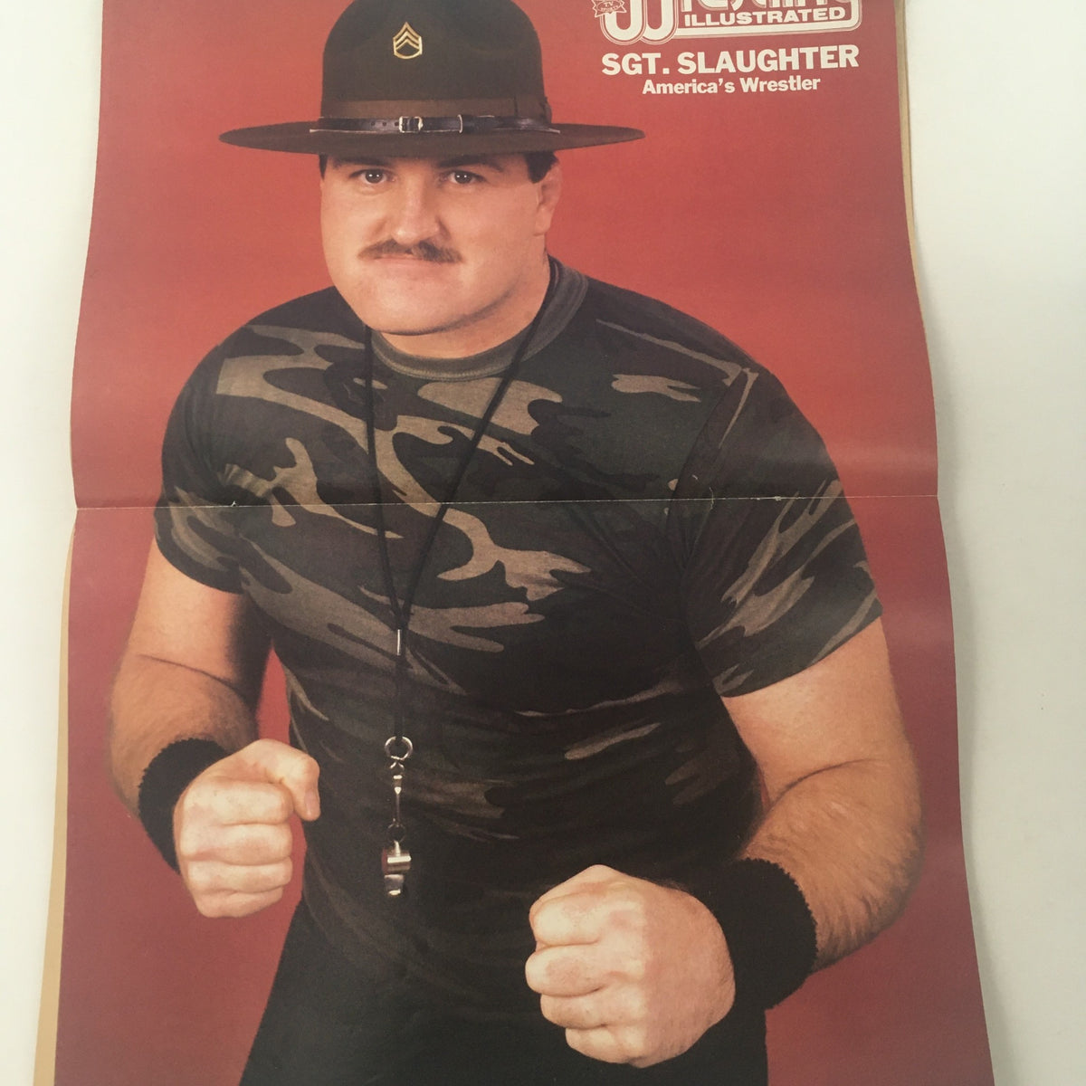 Interior page of Pro Wrestling Illustrated Magazine July 1985 showcasing Sgt. Slaughter, a prominent figure in wrestling characterized by his military-themed attire.