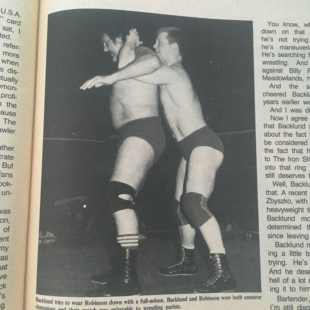 Pro Wrestling Illustrated Magazine July 1985, featuring a wrestling match between Backlund and Robinson in the ring, showcasing classic wrestling moves.