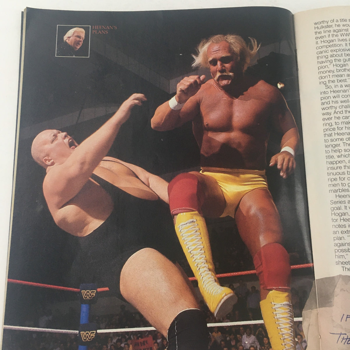 WWF Magazine January 1988 featuring Ted DiBiase and Hulk Hogan in a wrestling action shot, capturing the excitement of vintage professional wrestling.