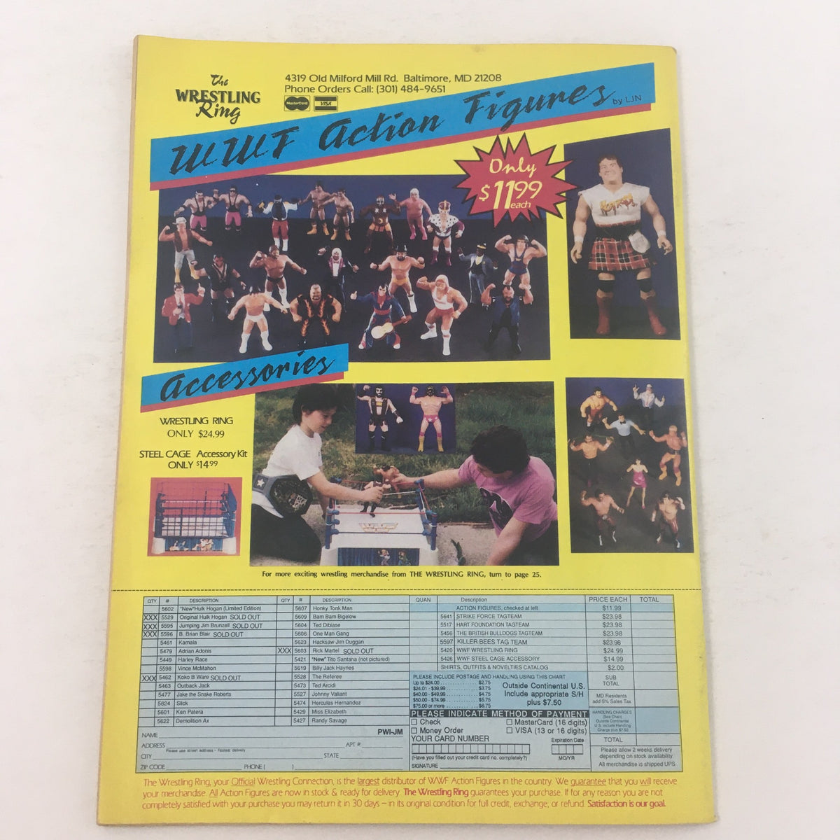 Pro Wrestling Illustrated June 1989 showcasing a colorful advertisement for WWF action figures and accessories, highlighting collectibles for wrestling enthusiasts.