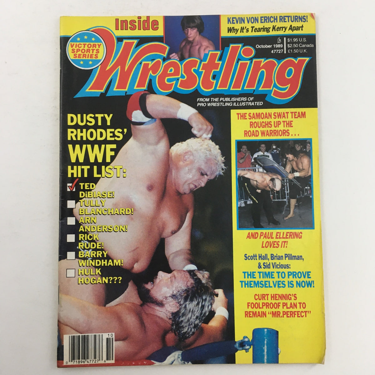 Cover of Inside Wrestling Magazine, October 1989, featuring Dusty Rhodes vs Ted DiBiase, highlighting a wrestling showdown and key articles from the era.