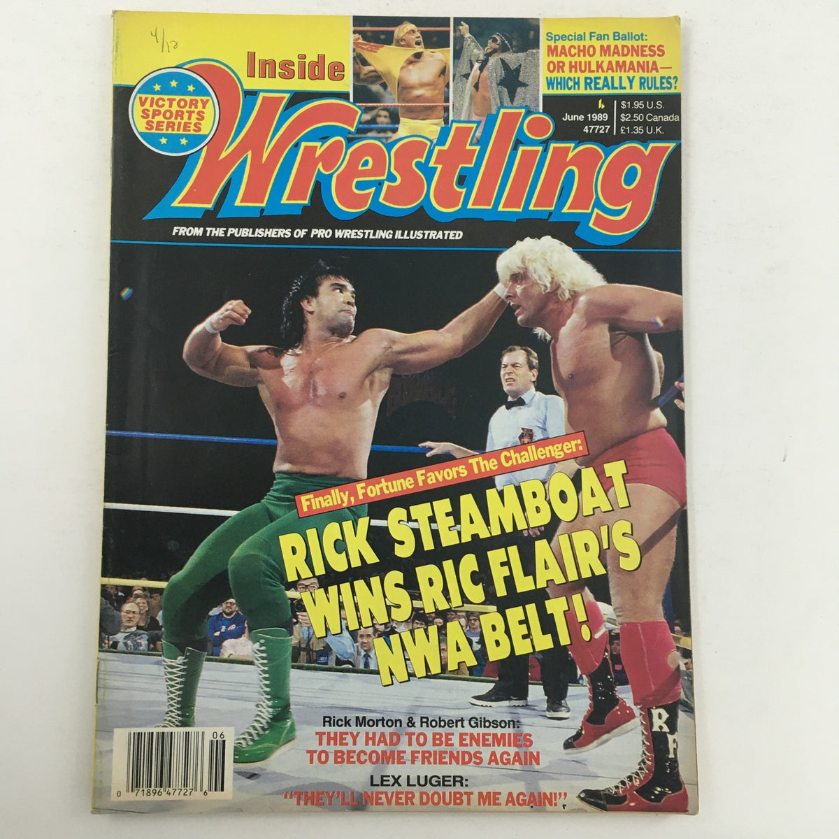 Inside Wrestling Magazine June 1989 featuring Rick Steamboat winning Ric Flair's NWA belt, showcasing a historic wrestling rivalry on the cover.