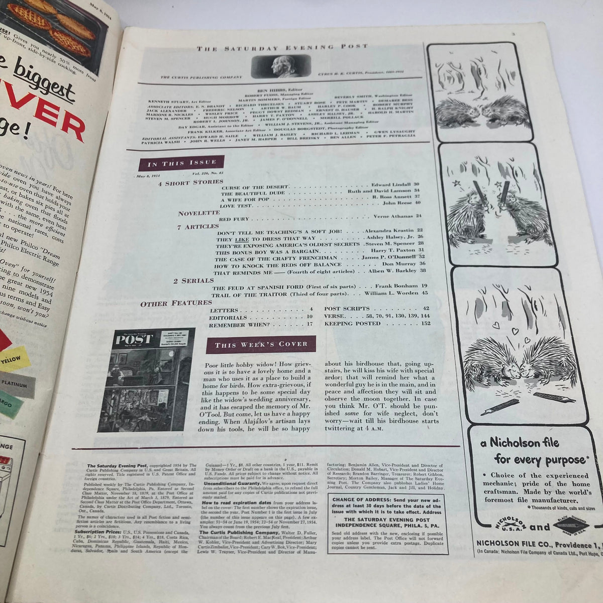 Interior page of the Saturday Evening Post Magazine, May 8, 1954, displaying magazine content including features and articles.