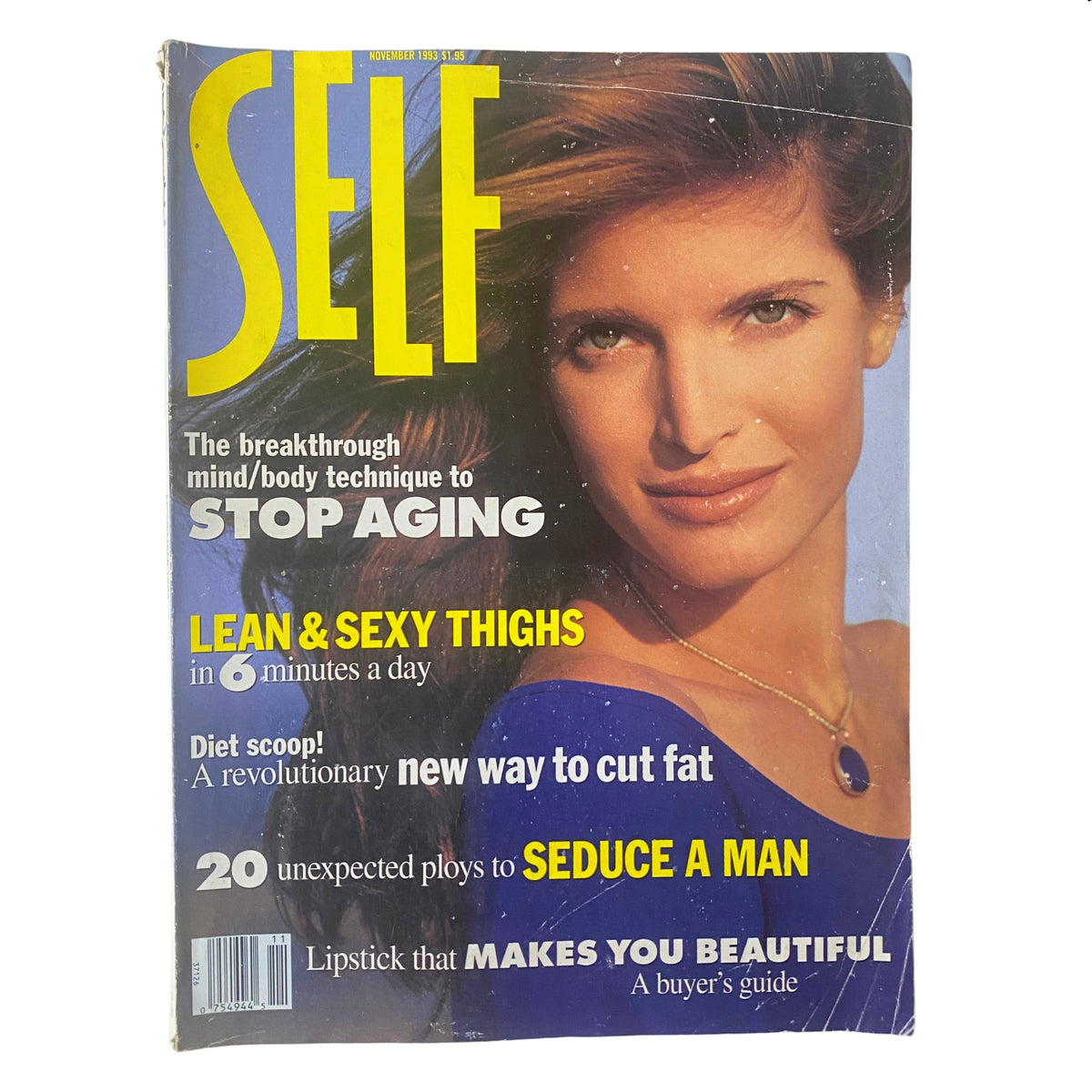 Self Magazine November 1993 cover featuring Stephanie Seymour with a focus on beauty, fitness, health, and lifestyle content. Highlights include 'The breakthrough mind/body technique to stop aging' and fitness tips.