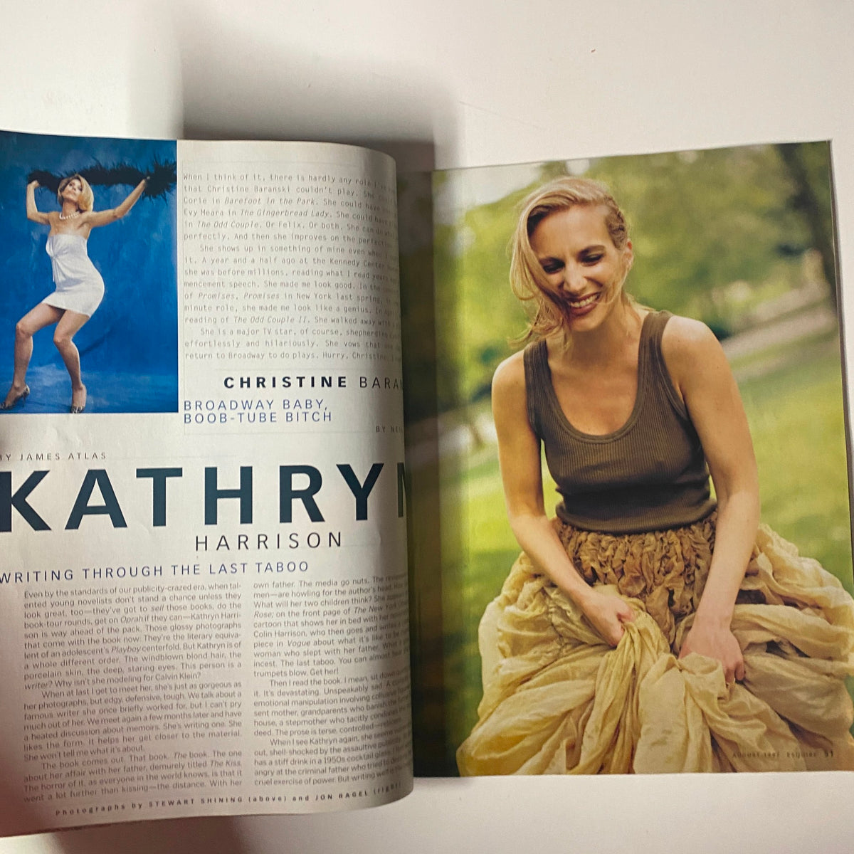 Inside spread of Esquire Magazine August 1997 highlighting an article about Kathryn Harrison, featuring an image of the actress and an introduction to her literary work.