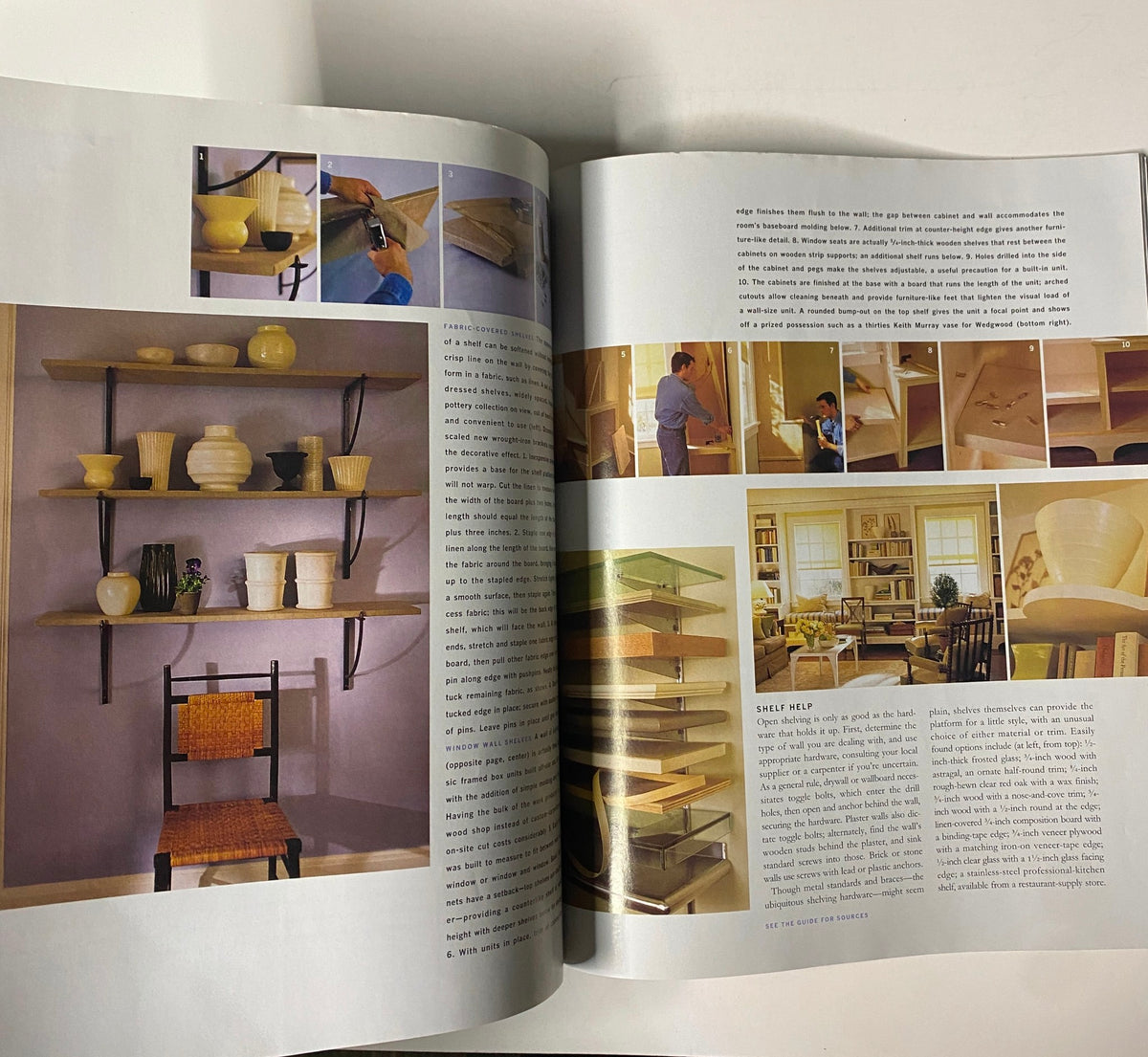 Interior pages of Martha Stewart Living Magazine May 1996, detailing a DIY project on building shelves with images and instructions.
