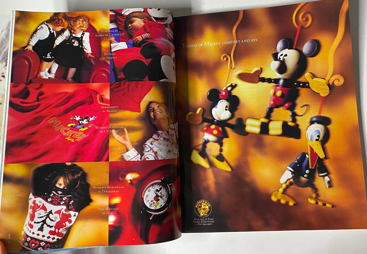 Martha Stewart Living Magazine December 1997 Beaded Ornaments No Label VG. Colorful advertisement showcasing festive Mickey Mouse-themed apparel and toys, highlighting holiday comfort and joy.