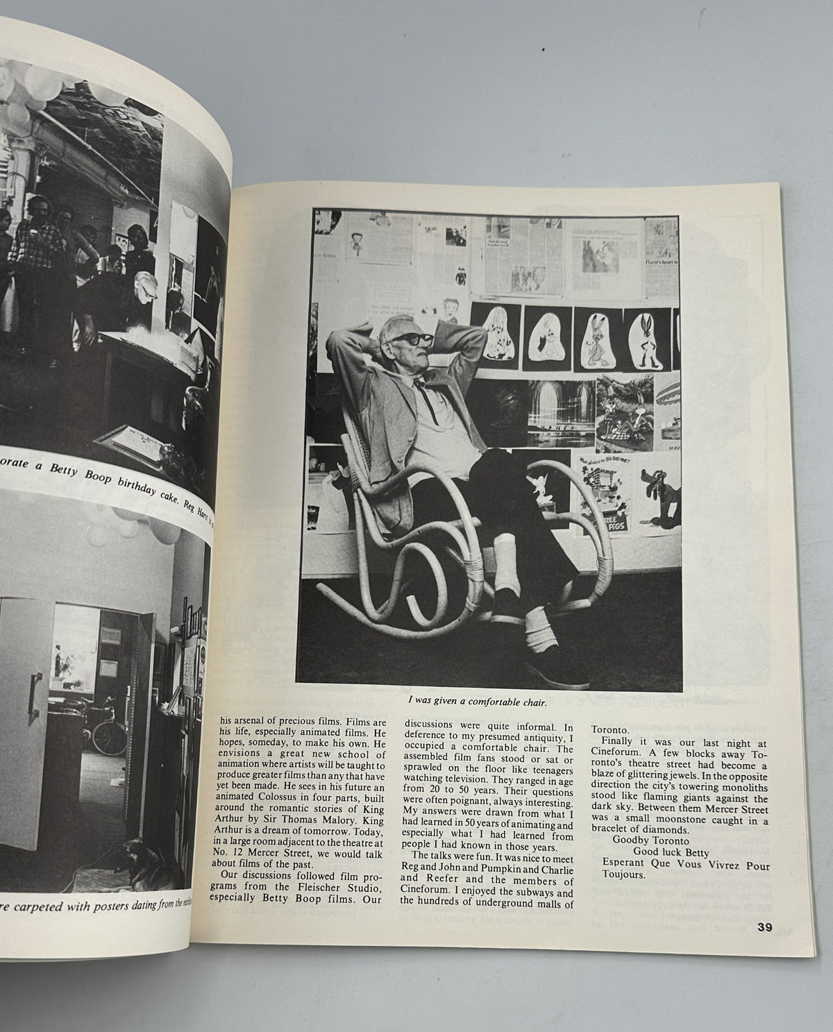 Another interior page of Cartoonist Profiles Magazine December 1980 featuring a photograph and text related to the cartoonist Duncan Macpherson. The article discusses his contributions to the field of cartooning.
